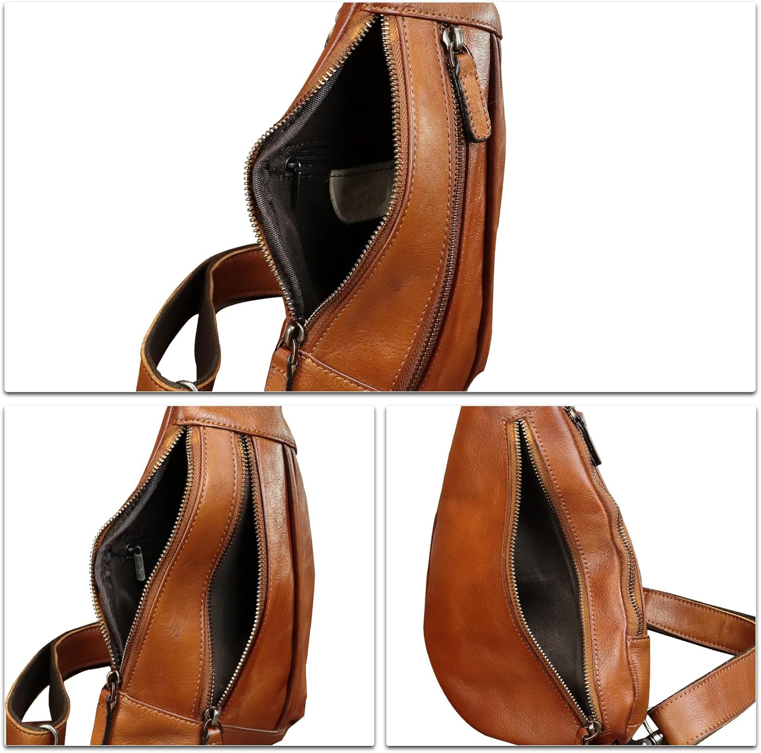 LRTO Genuine Leather Sling Bag for Men and Women Vintage Real Leather Crossbody Chest Bags Backpack Purse for Travel Hiking - Image 7