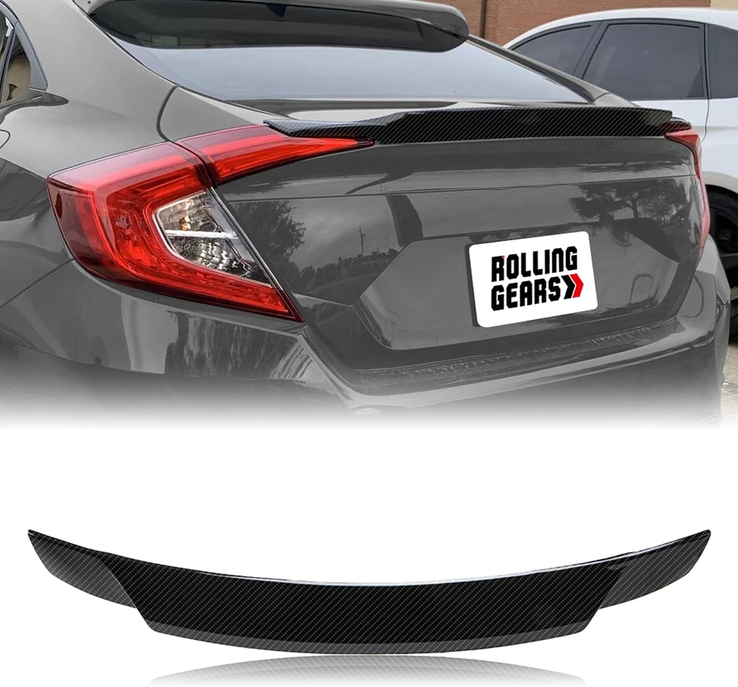 Trunk Spoiler Compatible with 2016-2021 Honda Civic 10th Gen Sedan LX EX Sport EX-L Touring Spoiler Wing, Carbon Fiber Look YF Design Rear Spoiler Exterior Body Kit