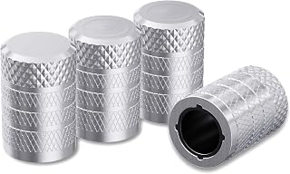 CKAuto Tire Valve Stem Caps, Silver, 4 pcs/Pack, Anodized Aluminum Tire Valve Cap Set, Corrosion Resistant, Universal Stem Covers for Cars Trucks Motorcycles SUVs and Bikes