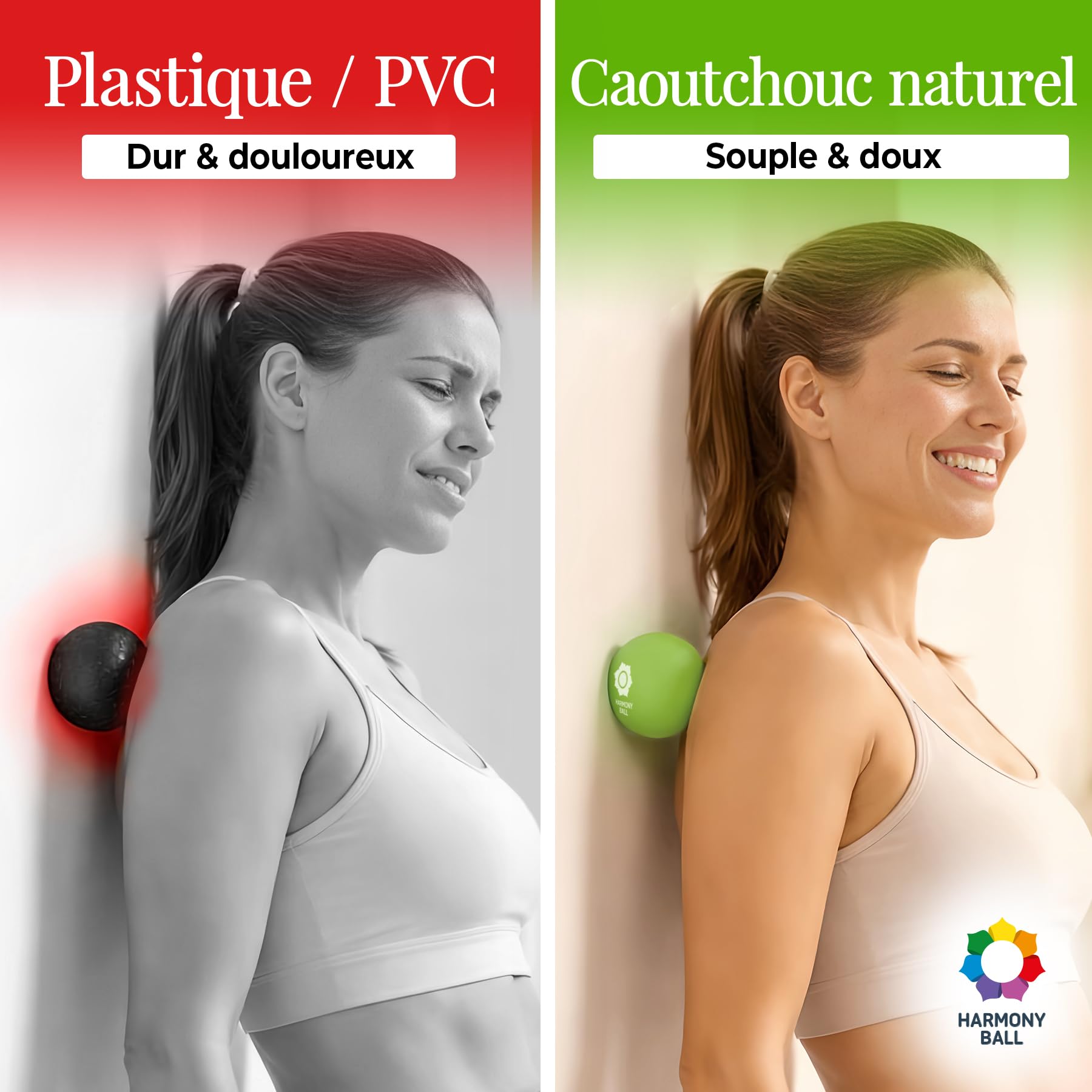 boule fascia 6,3 cm en caoutchouc naturel (set 2 + filet) – souple, qualité premium pour auto-massage & points trigger – idéal dos, nuque, pieds, yoga & pilates