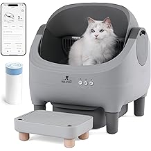 Automatic Litter Box with Raised Step, for Multiple Cats, Open Top Large Capacity Self Cleaning Litter Box, Safety Protection, Smart App Control, Odor-Free &amp; Health Monitoring &amp; Quiet Operation