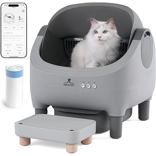 Automatic Litter Box with Raised Step, for Multiple Cats, Open Top Large Capacity Self Cleaning Litter Box, Safety Protection, Smart App Control, Odor-Free & Health Monitoring & Quiet Operation