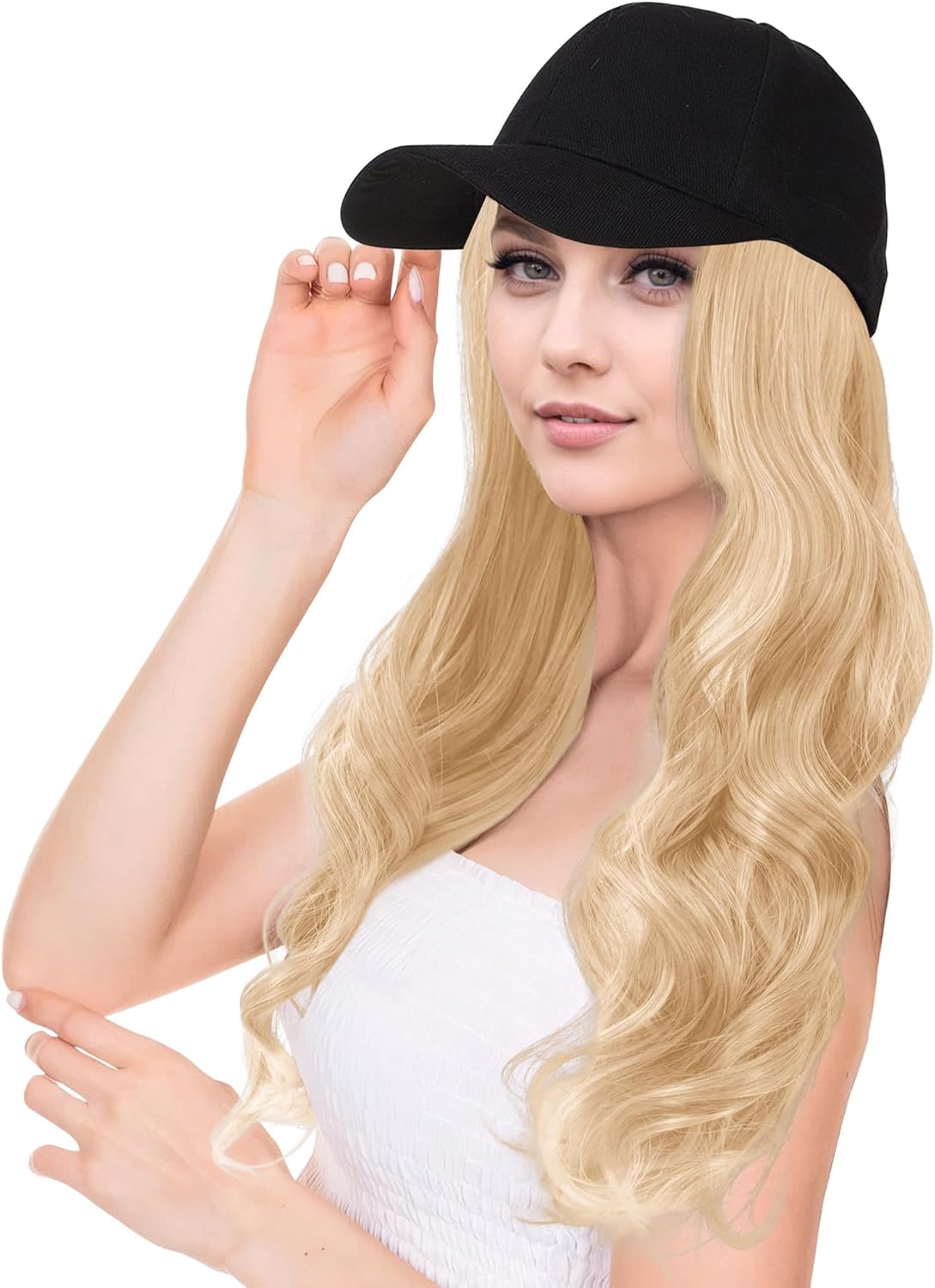 Women Hat Wig Hair Extensions Baseball Cap with Hairnet Long Natural Wave Hairstyle Hats for Ladies Daily Use