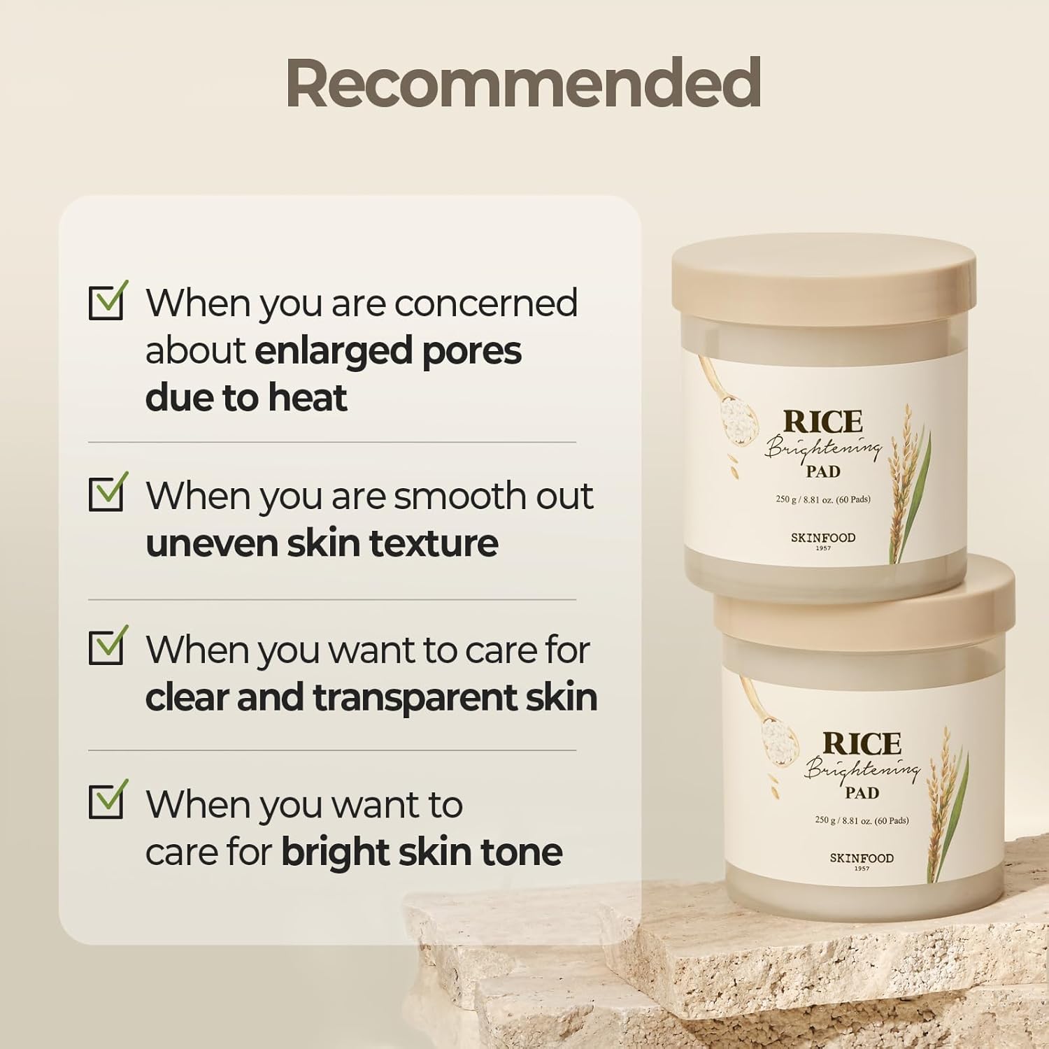 SKINFOOD Rice Brightening Toner Pad, Korean Skincare Face Toner Pads with 48 Hours Fermented Rice Water for Glow Glass Skin, Hydrating, 100% Cotton Pad, Vegan, 8.81 oz(60 Pads) - Image 9