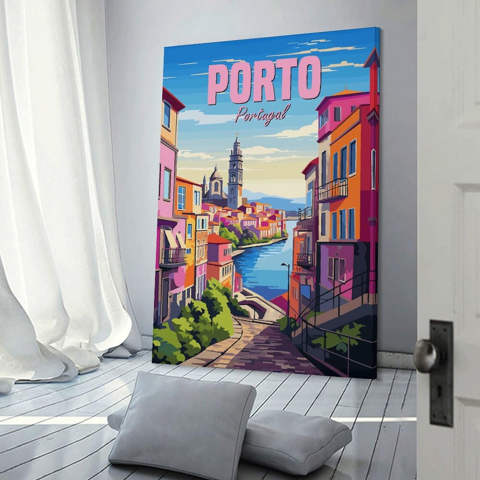 Junmoney Decorative Canvas Print Portugal Porto, 20x30inch(50x75cm), for Office, Study Or Home Workspace, Decorative Artwork for Productive Spaces