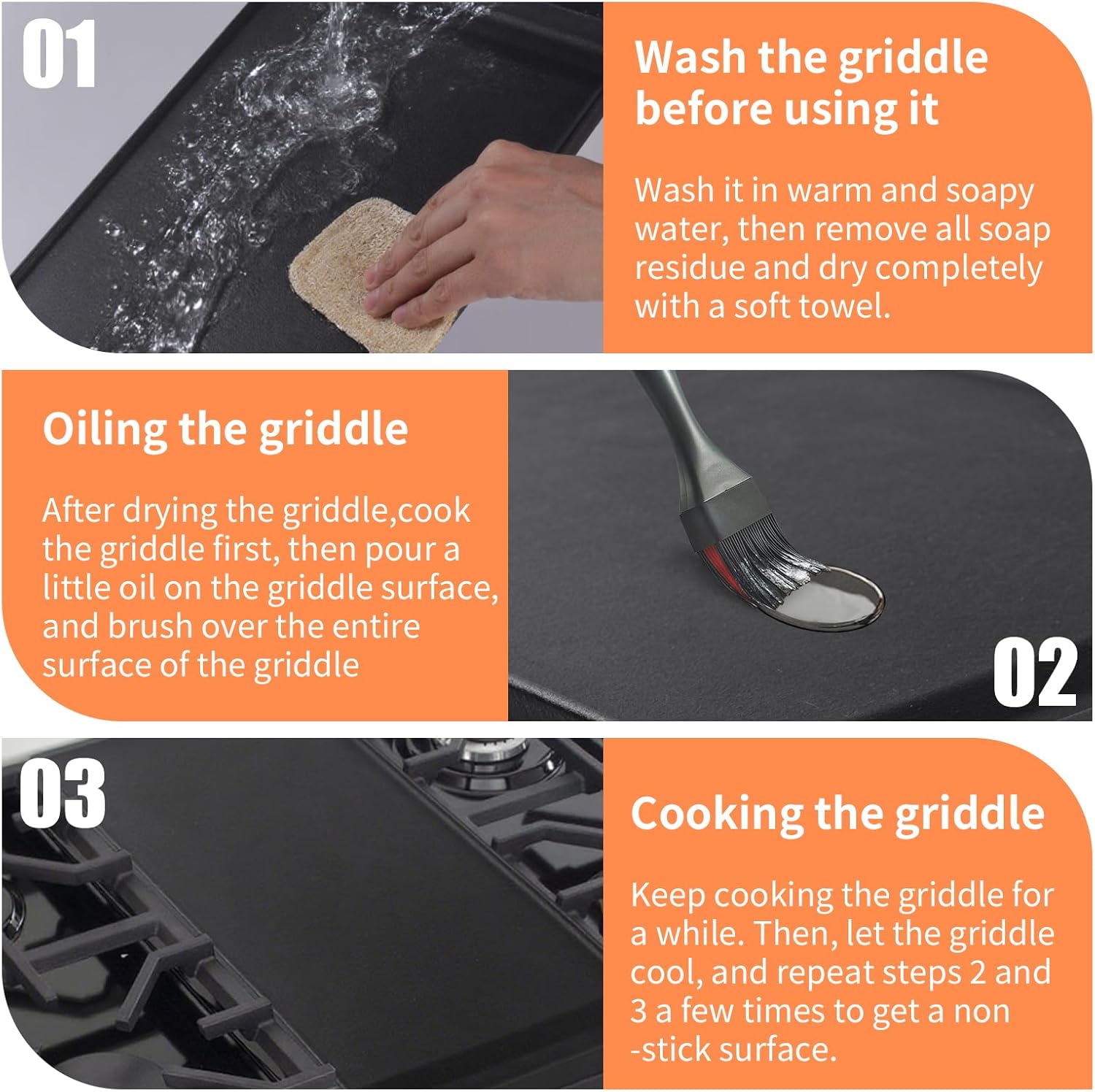 Upgraded Cast Iron WB31X24738 Griddle Replacement for GE Stove – Center Griddle Pan WB31X24998, 19.5"x9.5" Cooktop Griddle Plate, 2pcs Luffa Sponge, Nonstick Flat Top