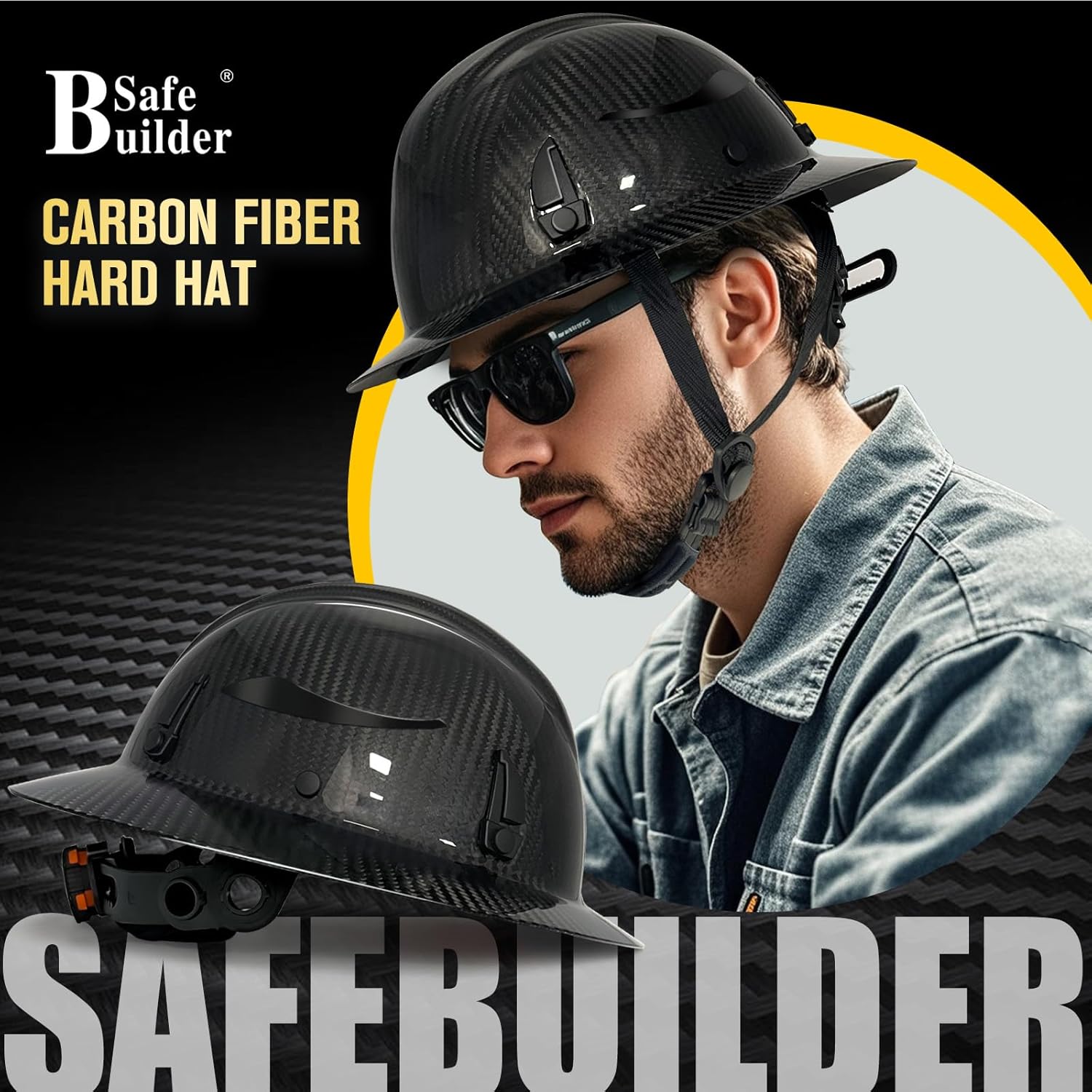 Carbon Fiber Full Brim Hard Hats Made of Carbon Fiber Safety Helmet 6-Point Suspension ANSI Certified for Construction, Industrial, Outdoor Work - Image 7