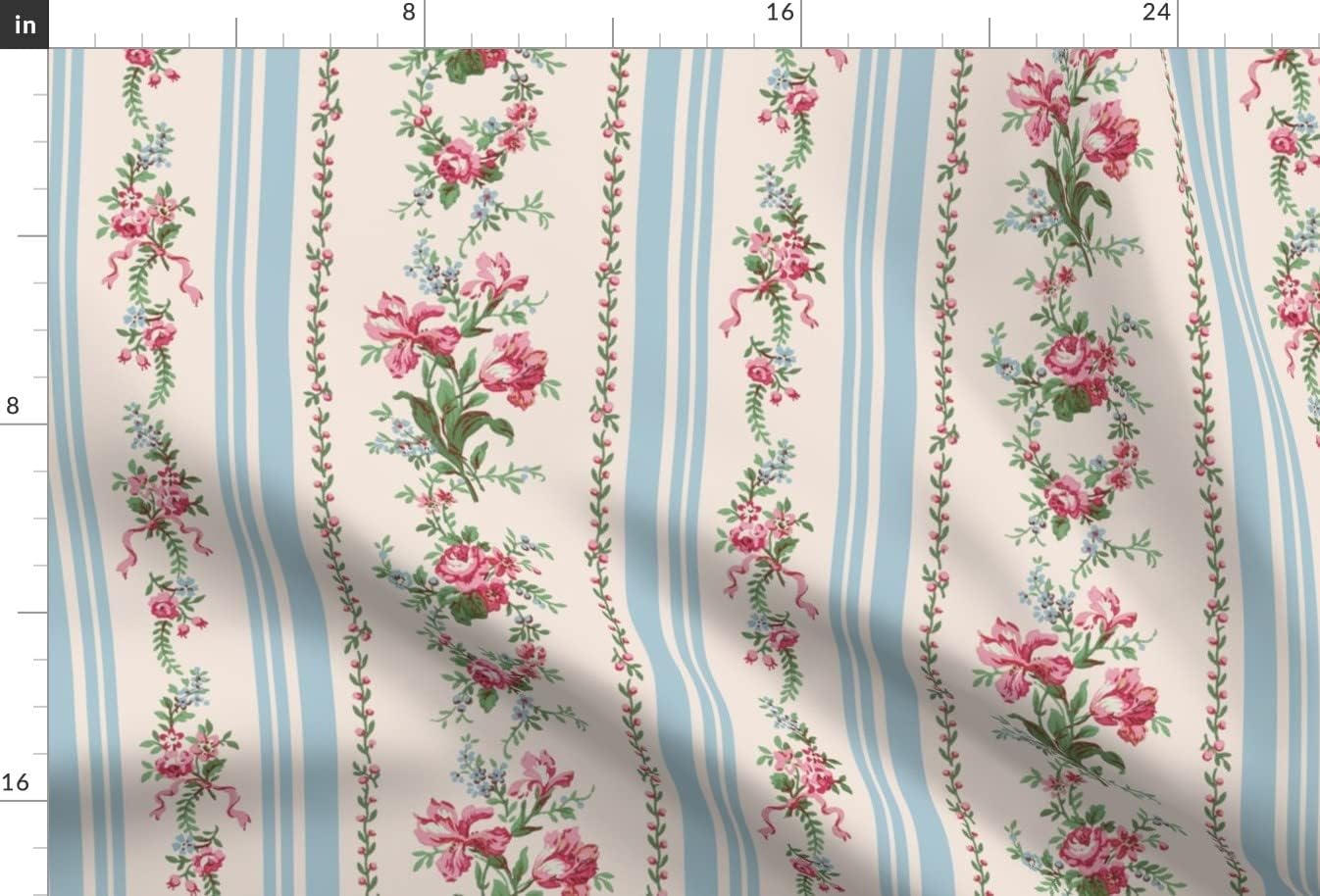 Spoonflower Fabric - Grandmillenial Floral Stripe Pink Cream Blue Shabby Chic Printed on Minky Fabric by The Yard - Sewing Baby Blankets Quilt Backing Plush