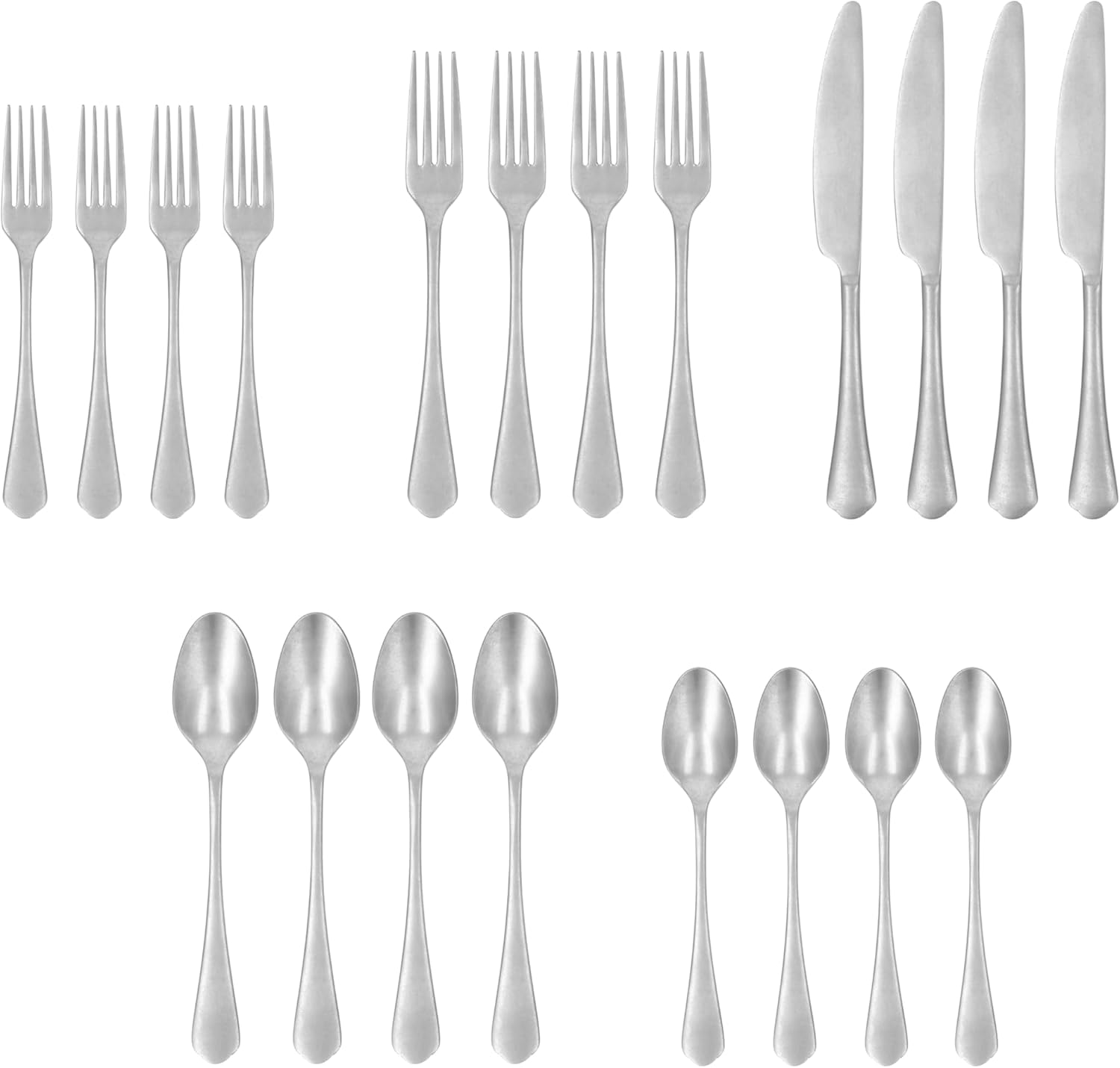 Fortessa Ellsie 18/10 Stainless Steel, 20 Piece Flatware Set (Service for 4), Antiqued Silver