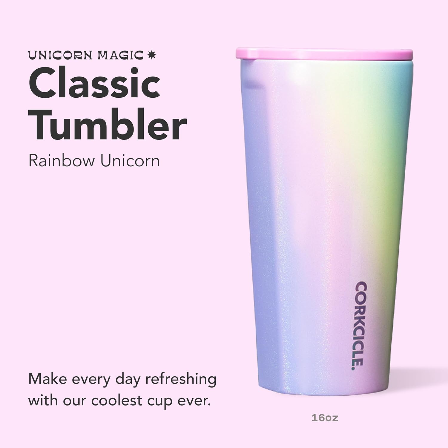 Corkcicle Classic Tumbler - Keeps Drinks Cold for 9 Hours & Hot for 3 - Triple-Insulated Stainless Steel - Holiday Tumbler Gift - 16 oz - Rainbow Unicorn