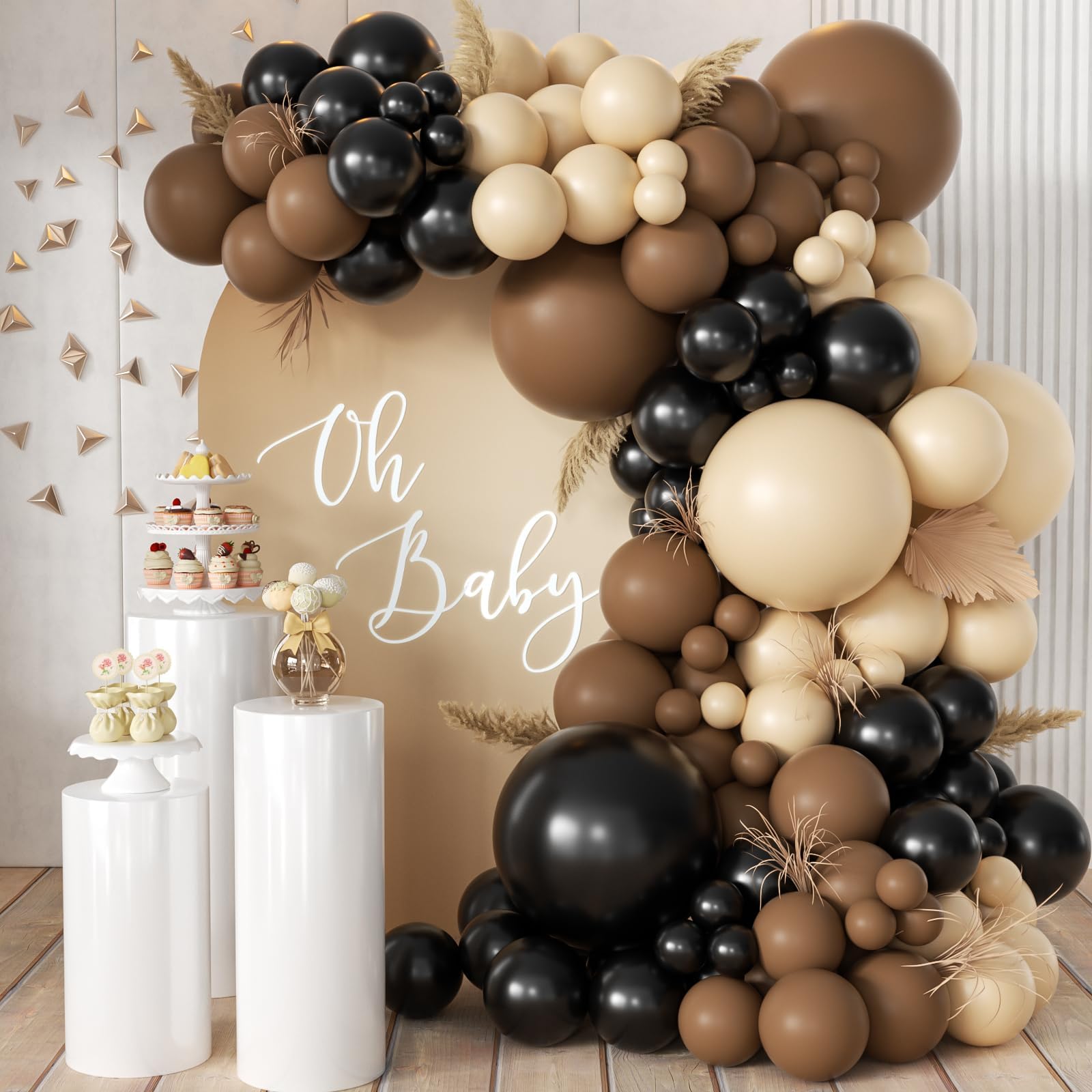 MEBAY Black Brown Nude Balloon Garland Arch Kit, 155Pcs Latex Balloons Different Size 18 12 10 5 inch for Boy First Rodeo, Wild West Country Birthday, Farm Fiesta Party Decorations