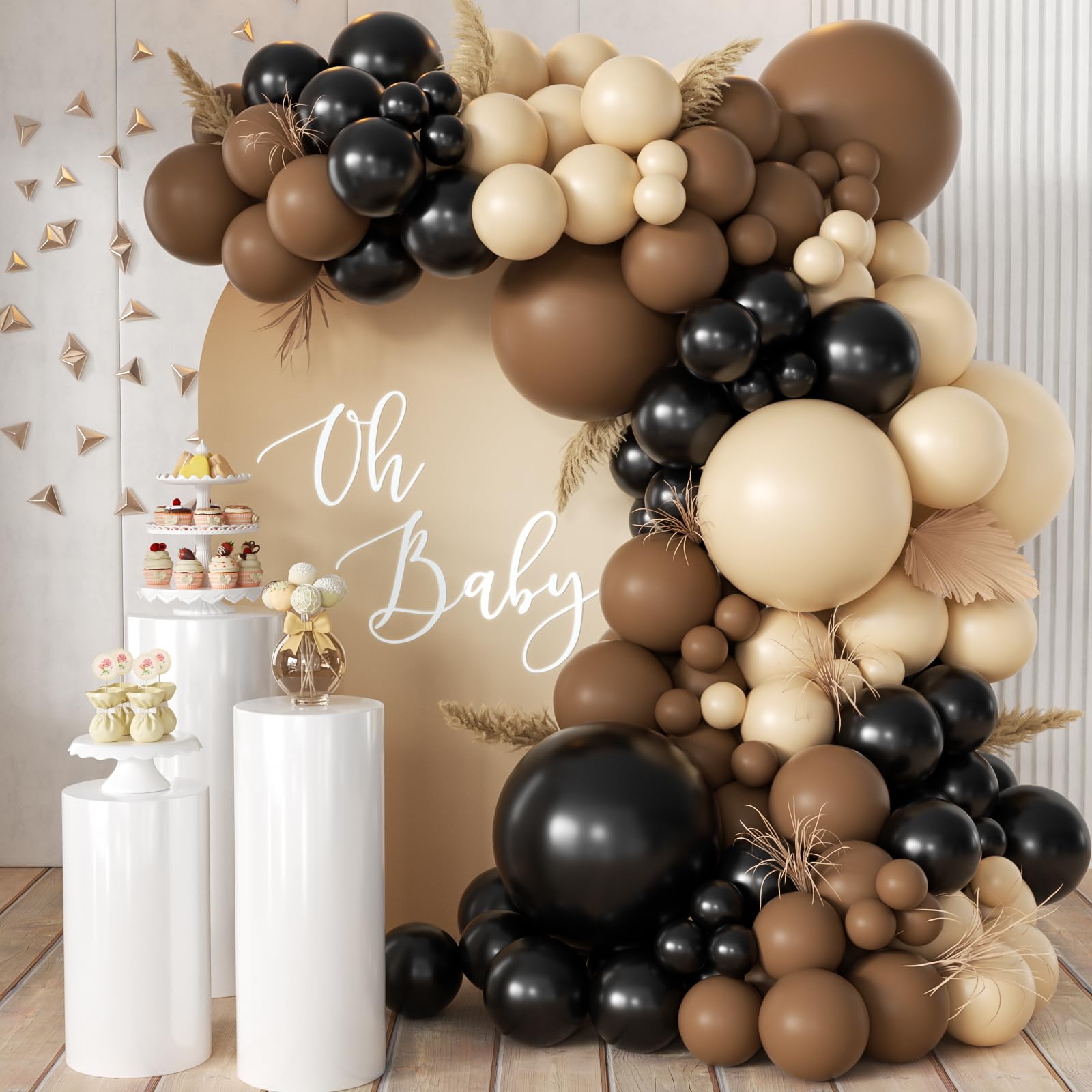 MEBAY Black Brown Nude Balloon Garland Arch Kit, 155Pcs Latex Balloons Different Size 18 12 10 5 inch for Boy First Rodeo, Wild West Country Birthday, Farm Fiesta Party Decorations
