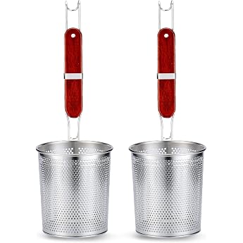 2 x micro perforated stainless steel pasta strainer food dumplings deep kitchen strainer trainer 13cm