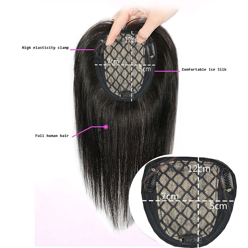 Hair Topper Wigs, Clip in Human Hair Toppers Seamless Hairpiece Toupee for Women Thick Silk Base Topper for Thicking Hair,35cm,Synthetic Hair.（Dark Brown）