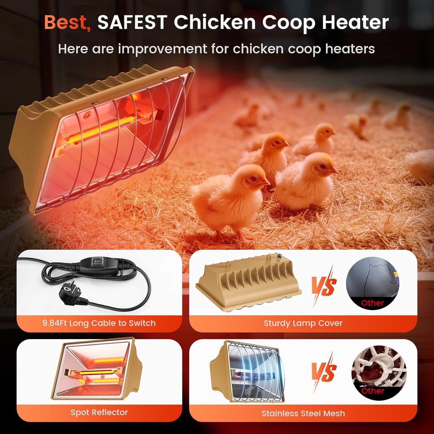 HEYOUTH Warmtelamp voor gevogelte, kippenwarmer, kippenwarmer, constante temperatuur (vervangt de lichtbalk) (250 W