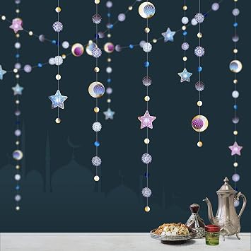 Decor365 Ramadan Decoration Set Ramadan Mubarak Garland EID Home Hanging Decorations EID Banner Moon Streamer Islamic Birthday Bday Prom Wedding Party Supplies