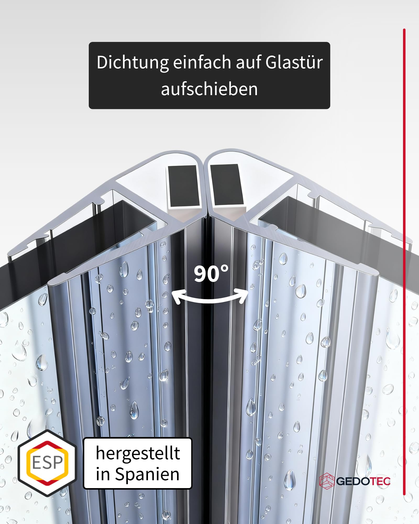 Gedotec Magnetduschdichtung für Duschtüren wasserabweisend - 1 Paar Profil-Dichtung 90° - Länge: 2 m - Duschdichtung 10-12 mm - Magnetdichtung PVC Transparent, Duschkabinen Dichtungen Duschwand