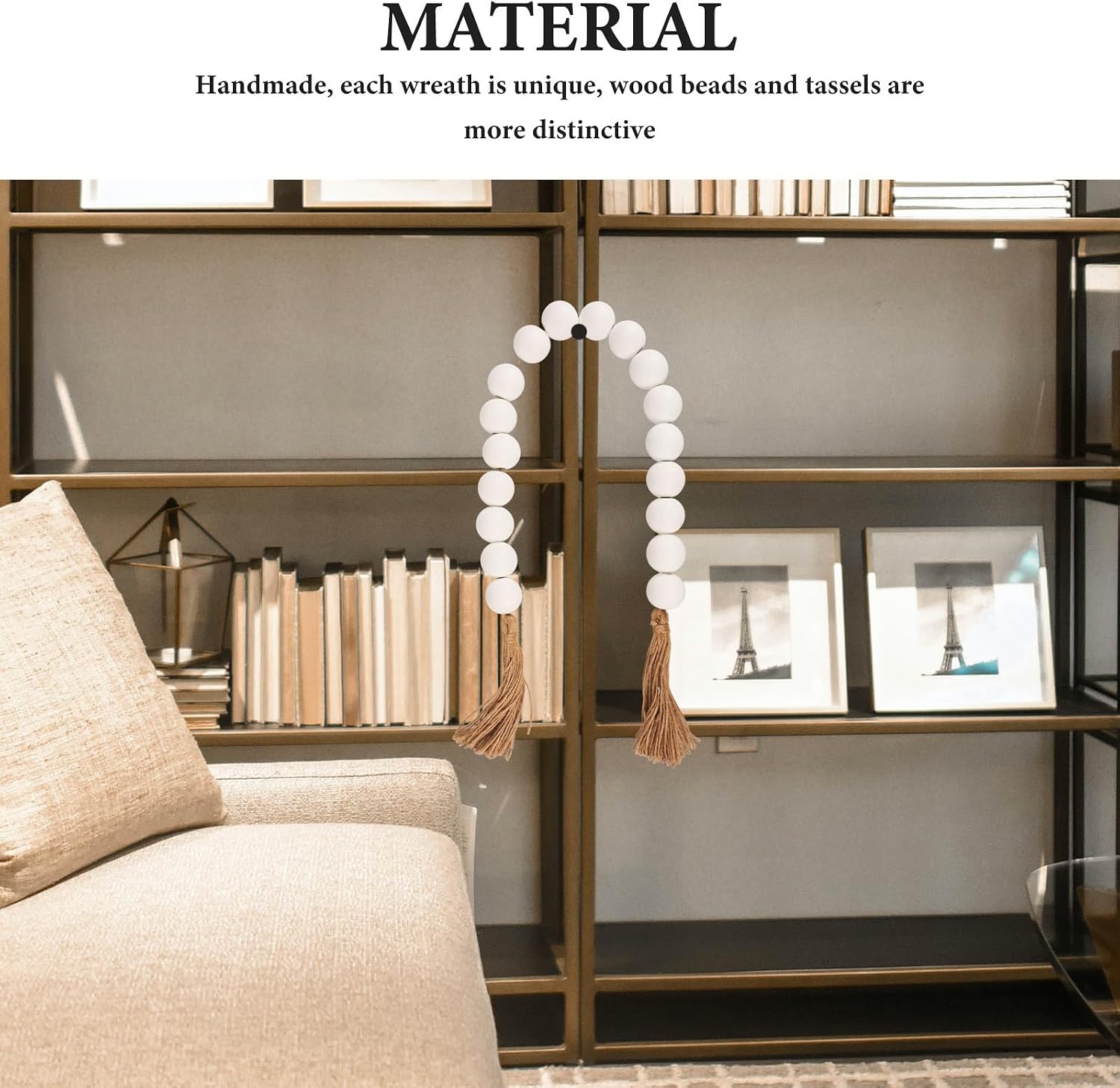 FRCOLOR Rustic Wood Beads Tassel Garland with Cotton Rope for Farmhouse Shelf Decor and Coffee Table Accent, Unique Decorative Wood Beads for Boho Style and Bookshelf Ornament