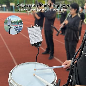 Snare Lyre SB10, Adjustable Marching Band Lyre for Snare & Bass Drum with Flip Folder, Includes 10 Refill Sleeves