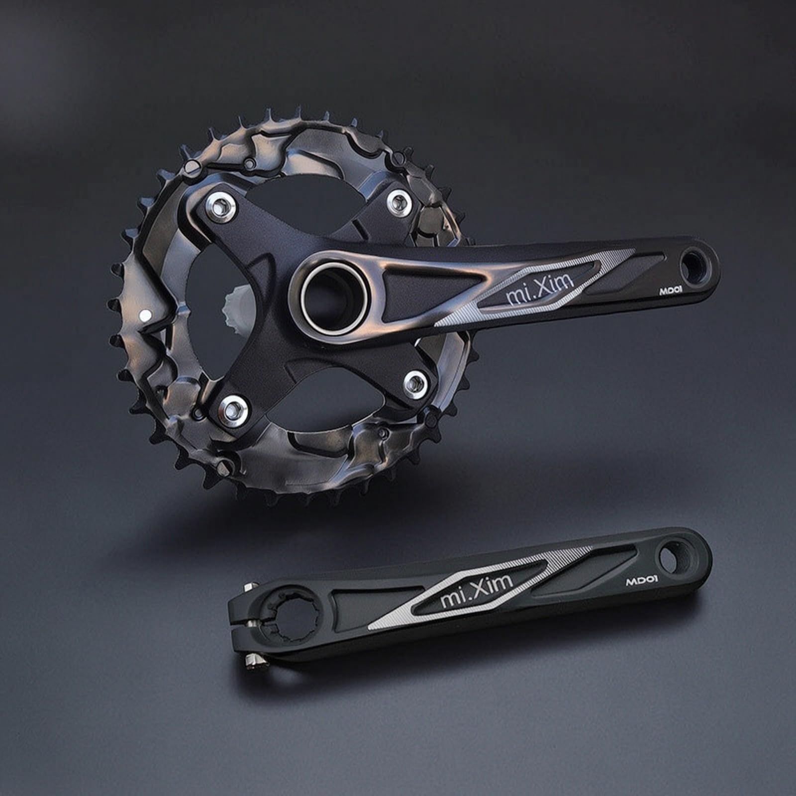 Harilla Crankset Guarnitura Singola Pedivelle Corona Trasmissione Struttura in Alluminio E Acciaio con Disegno Alleggerito Compatibile Asse 24 Mm Braccio 170 Mm Adatta per Mountain Bike Pendolarismo