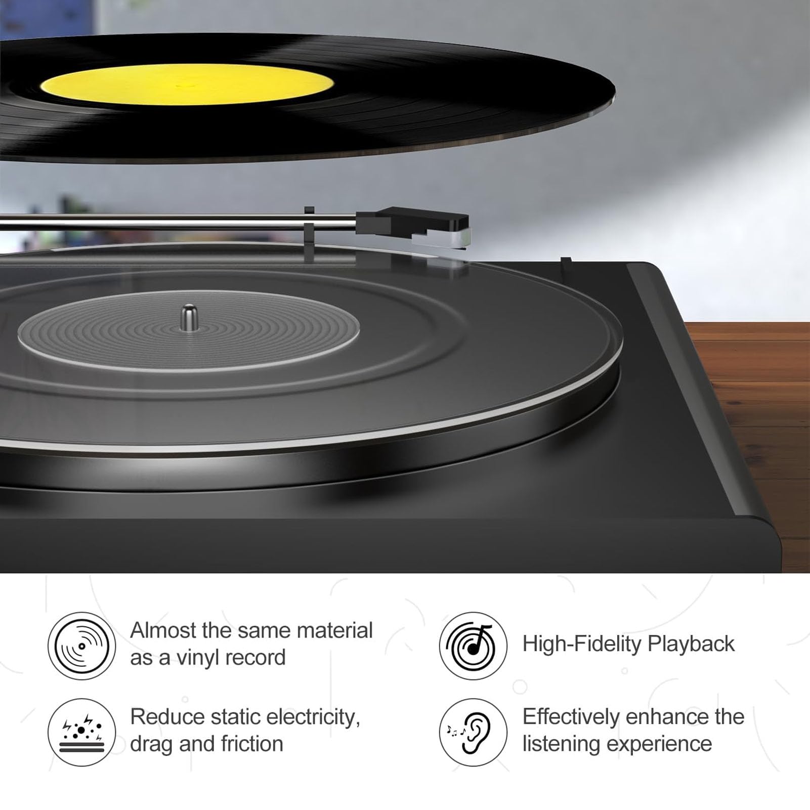 Mata Gramofonowa Slipmat na Talerz Gramofonowy, Przezroczysta Akrylowa Mata Gramofonowa do Gramofonu 12 Cali, Antystatyczna, Redukuje Hałas Powodowany Przez ładunki Kurz