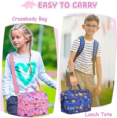 Vista 62 de Kasqo Lonchera para niñas, hielera aislada con compartimentos dobles, unicornio morado claro