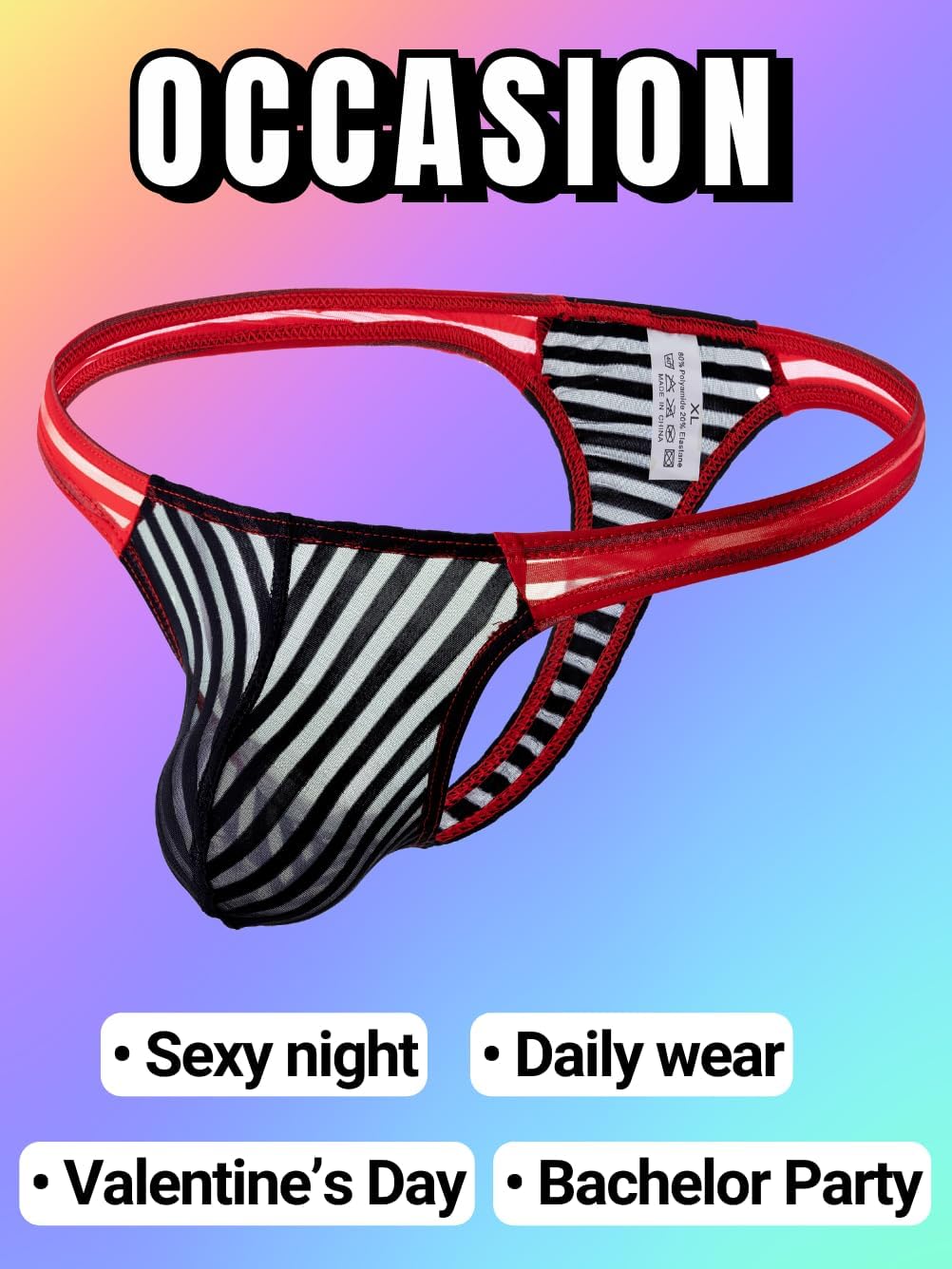 Kaei&Shi Men Mesh Thong,Sexy Striped G-String Underwear,Low Rise Mens Lingerie For Straight Men - Image 5