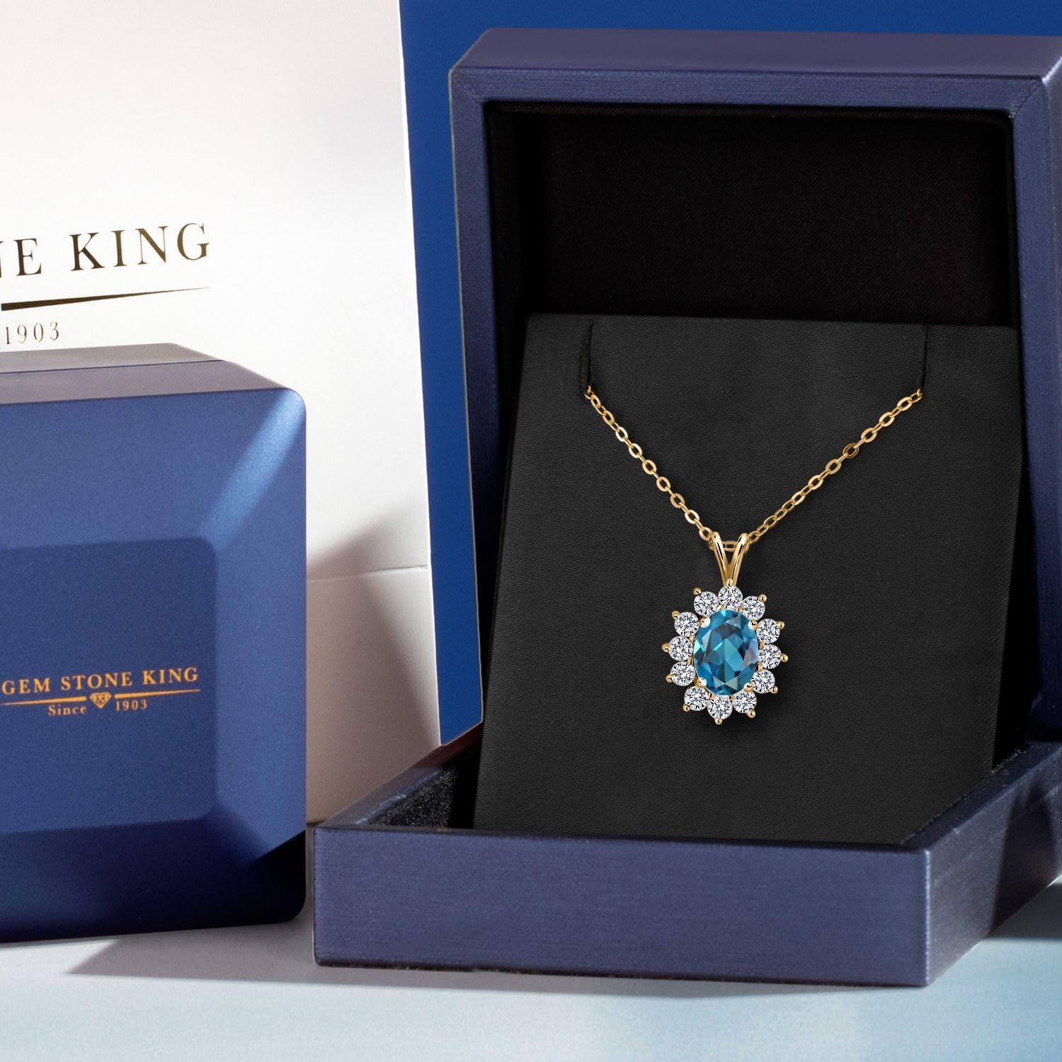 Gem Stone King 18K Yellow Gold Plated Silver Oval Gemstone Birthstone Necklace | Oval 8X6MM | Halo Pendant Necklaces for Women | with 18 Inch Chain - Image 6