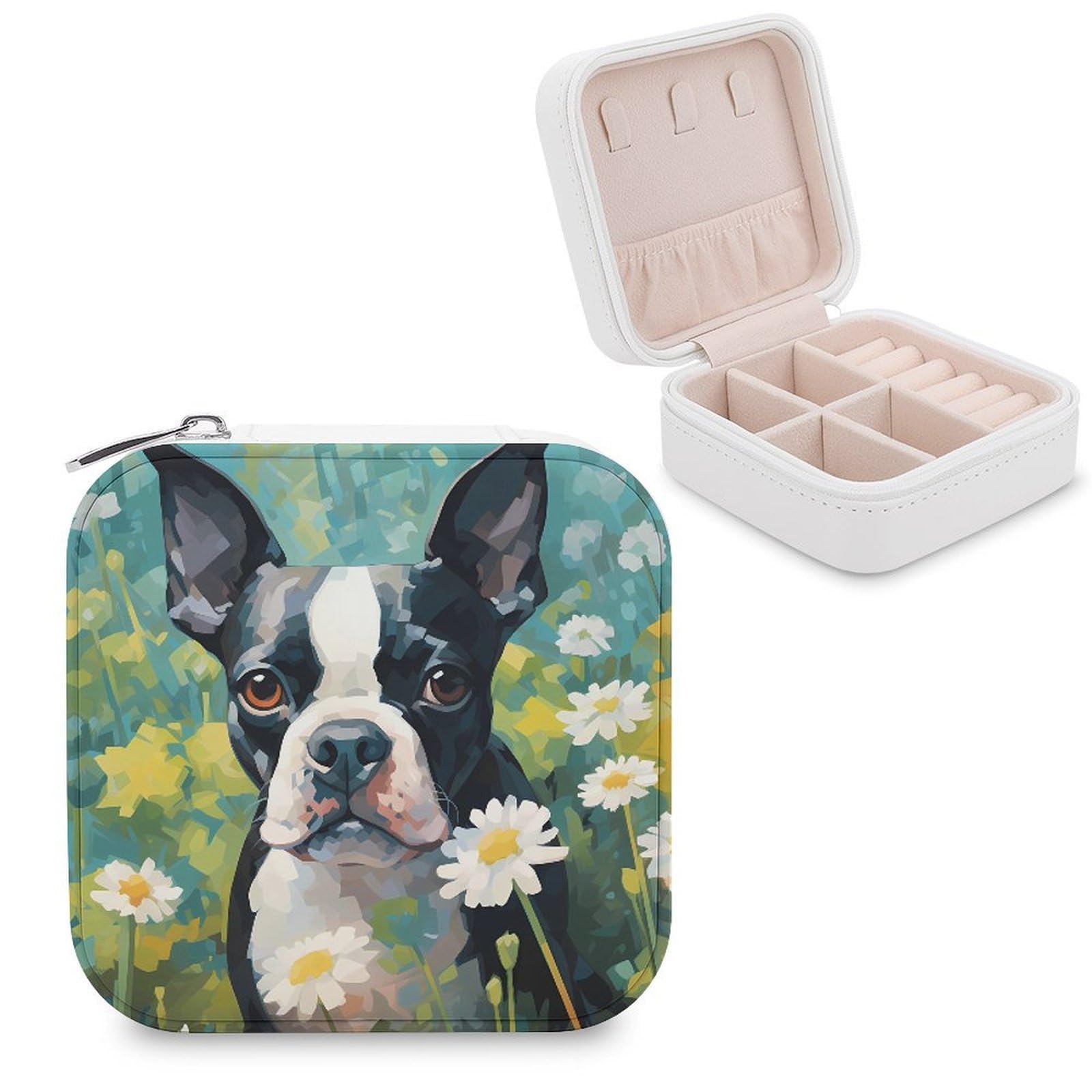 CUTJMDNGH Cute Boston Terrier Dog Watercolor Jewelry Box for Women Jewellery Case Organizer Storage Boxes Craft