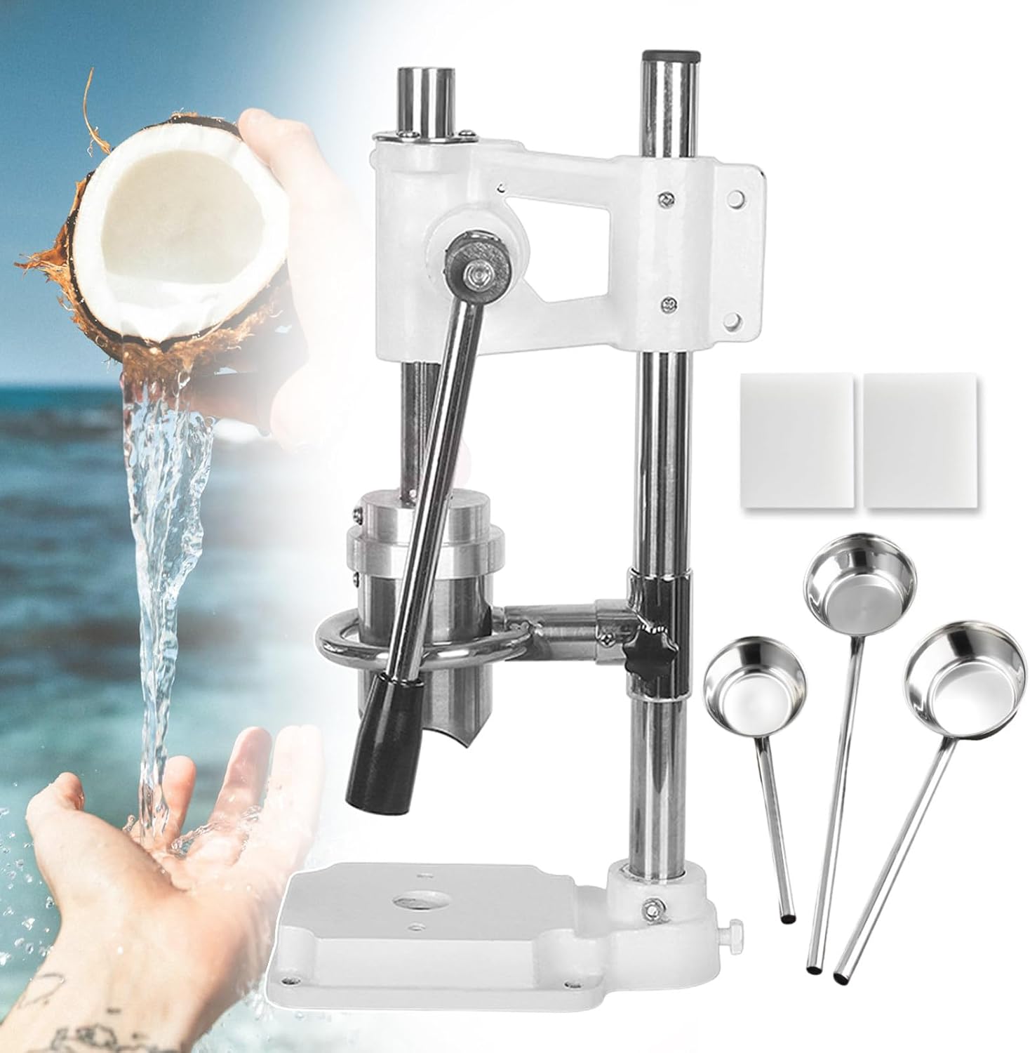 Manual Coconut Hole Opener w/Ajustable Height 12.5-14.5cm, Stainless Steel Coconut Opener Vertical Coconut Opening Tool for Tender Coconut, Coconut Opening Machine Commercial Use