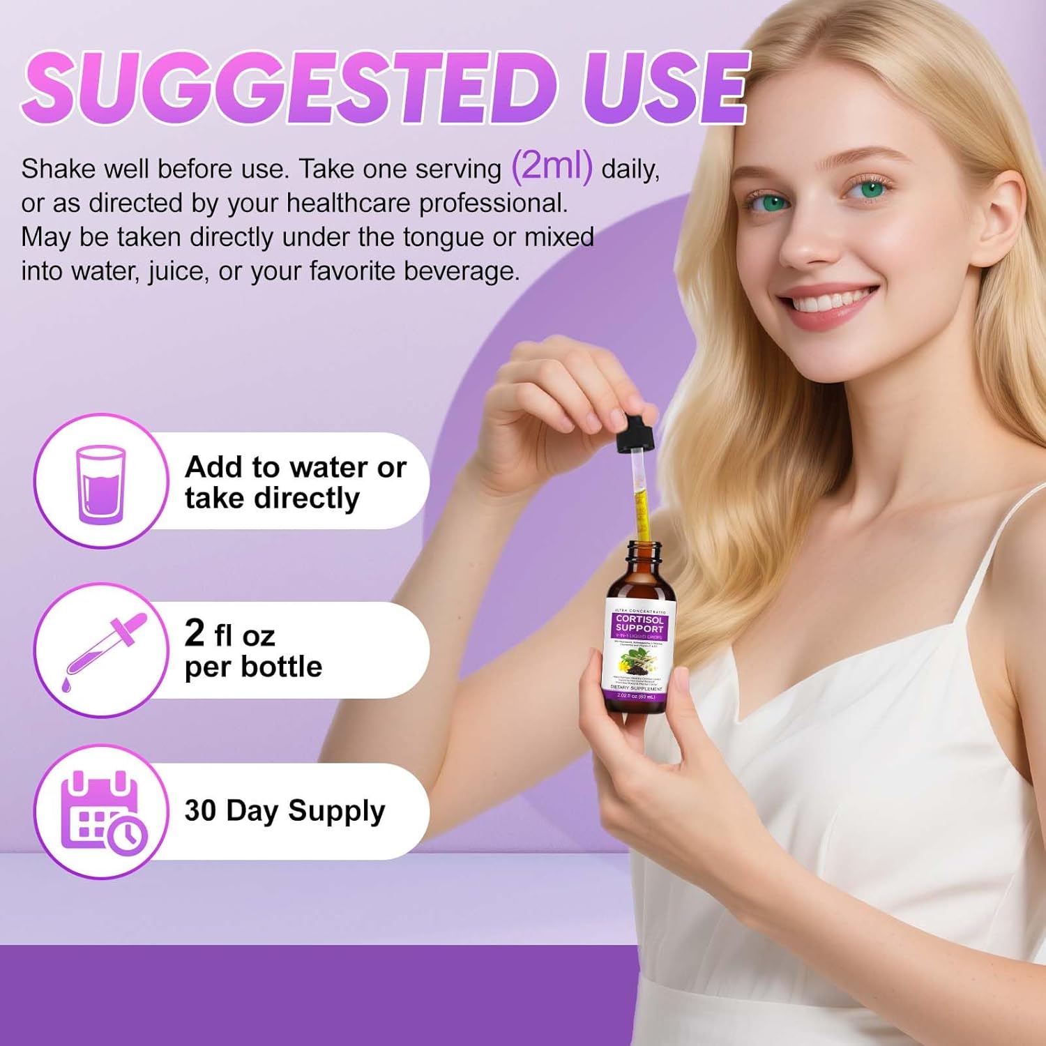 Cortisol Supplement Liquid Drops, 9-in-1 Liquid Drops with Magnesium, Ashwagandha,L-Theanine, Chamomile and Vitamin C & D3 for Lower Cortisol, Calm, Mood Support 2.02 Fl Oz (1) - Image 7