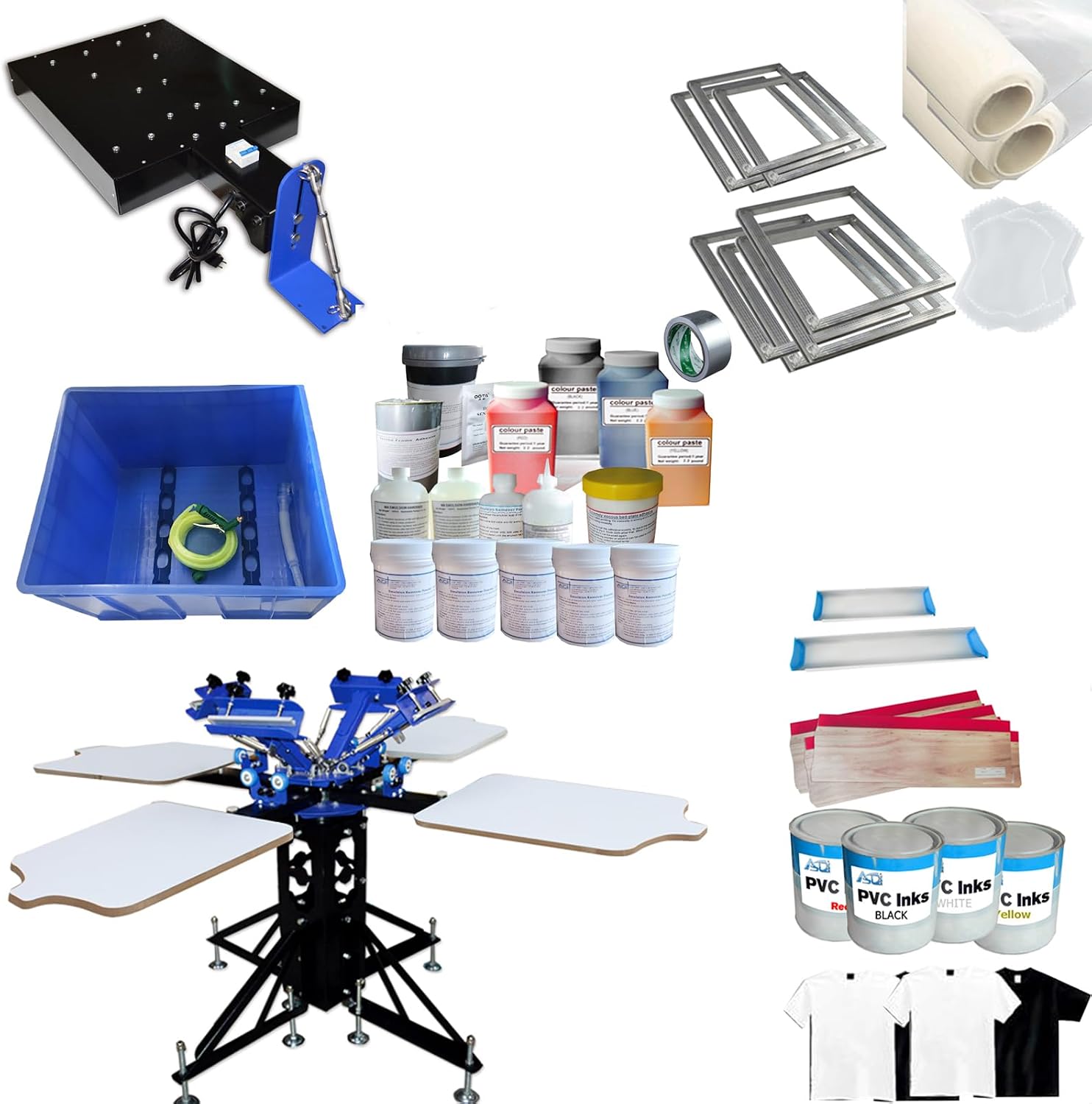 HayWHNKN 3 Color 4 Station Silk Screen Printing Kit Screen Printing Machine Press for T-Shirt Hoodies with Flash Dryer