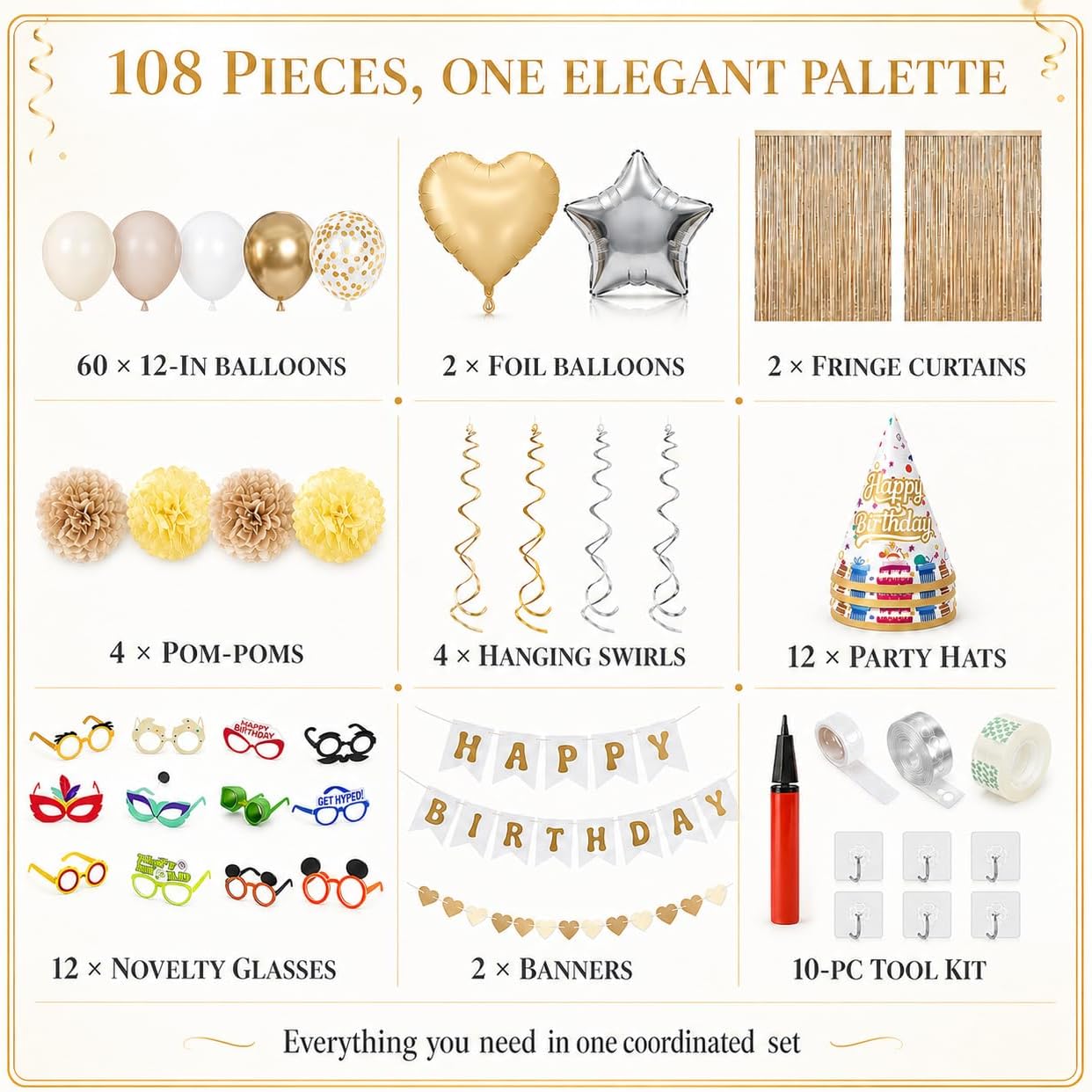 TIZZ White and Gold Birthday Decorations for Women, Balloon Arch Kit image 3