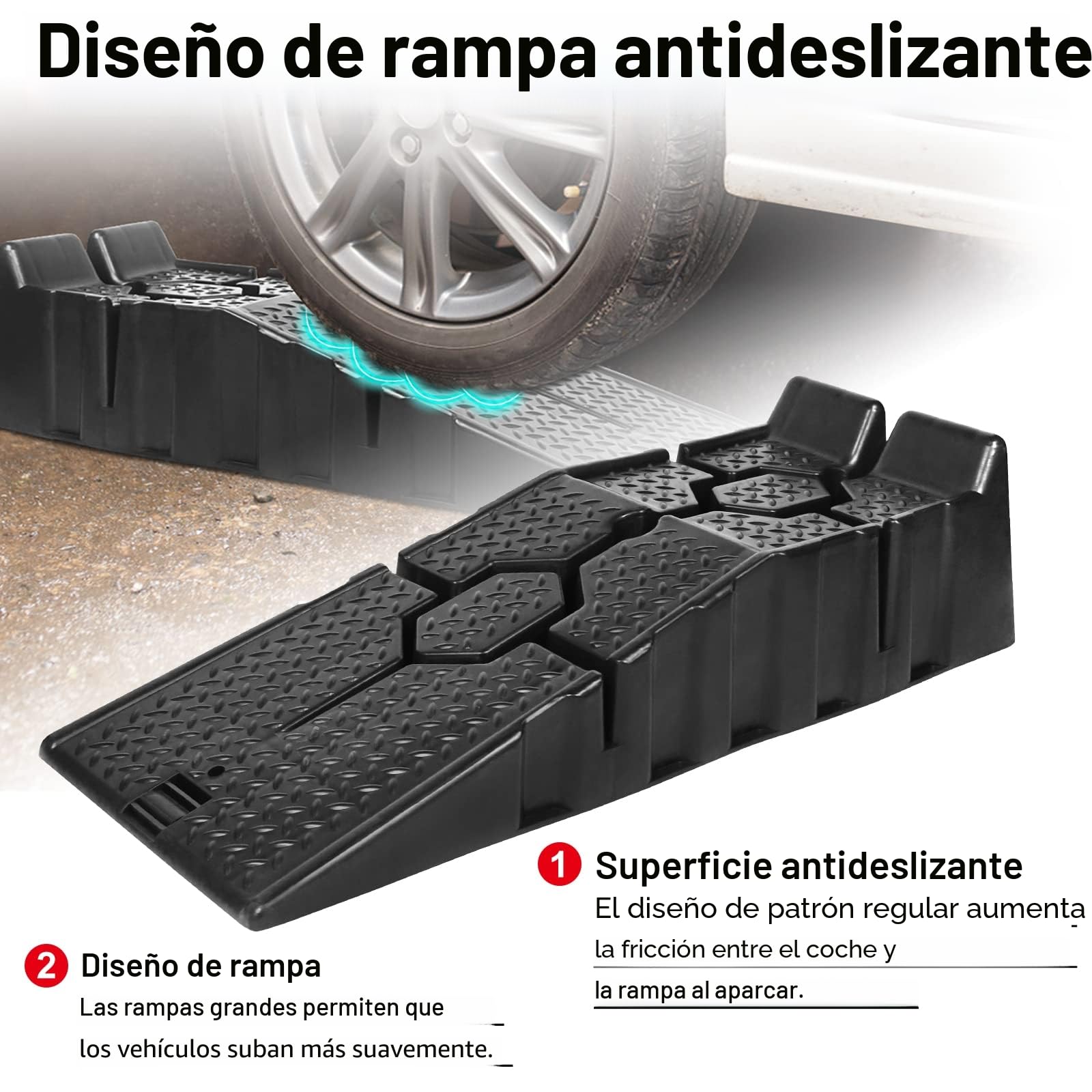 Froadp 2 rampas de carga antideslizantes de plástico para vehículos, para caravana, ATV, furgoneta, garaje, taller, reparación y mantenimiento de coches, capacidad de carga máxima de 2500 kg por par