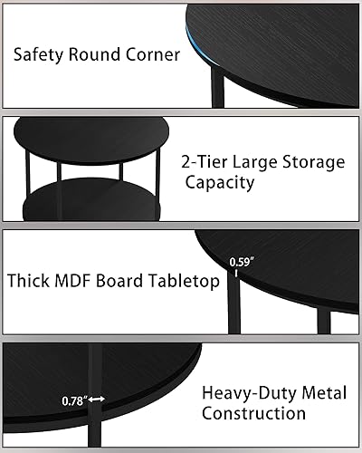 Miniatura 7 de Mesas de centro redondas Sala escritorio de madera rústica de 2 niveles de 31.5 pulgadas y patas de metal resistentes, mesas de centro circulares