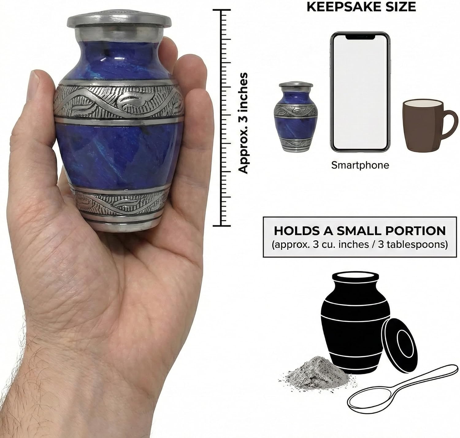 Keepsake for Human Ashes Adult, Burial Urns, Decorative Urn, Funeral Urns, Cremation Urn, Marble Finish with Box, Memorial Container for Adult, Infant & Pet Remains (Cosmic Blue, Keepsake)