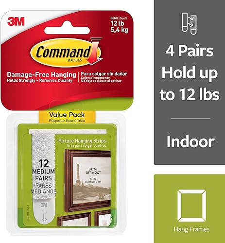 Miniatura 2 de Command Tiras para colgar cuadros, medianas, blancas, 12 pares por paquete, se venden por paquete de 3, 36 pares en total (17204-12ES)