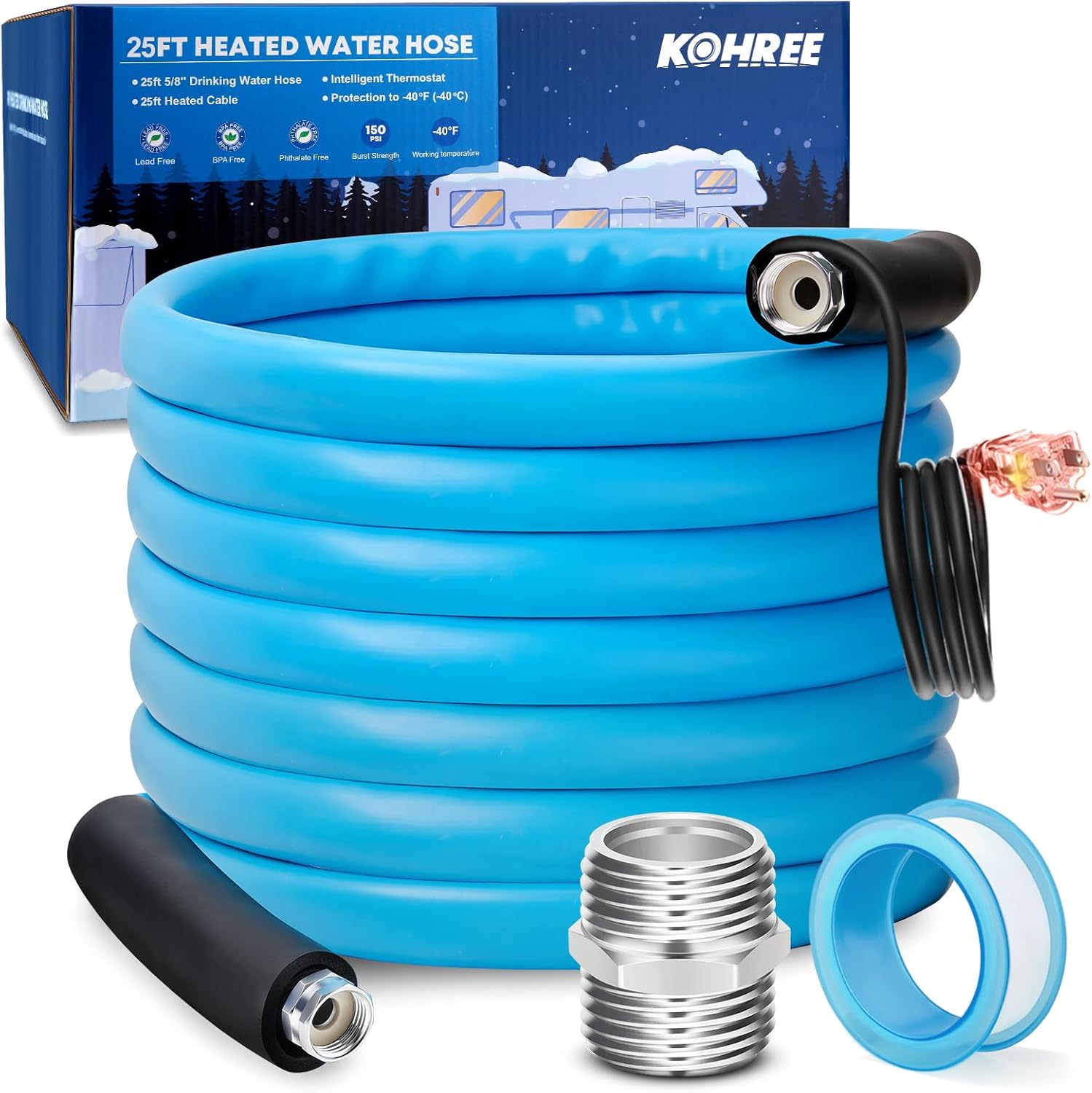 Kohree Heated Water Hose for RV 25FT, Heated RV Drinking Water Hose 5/8