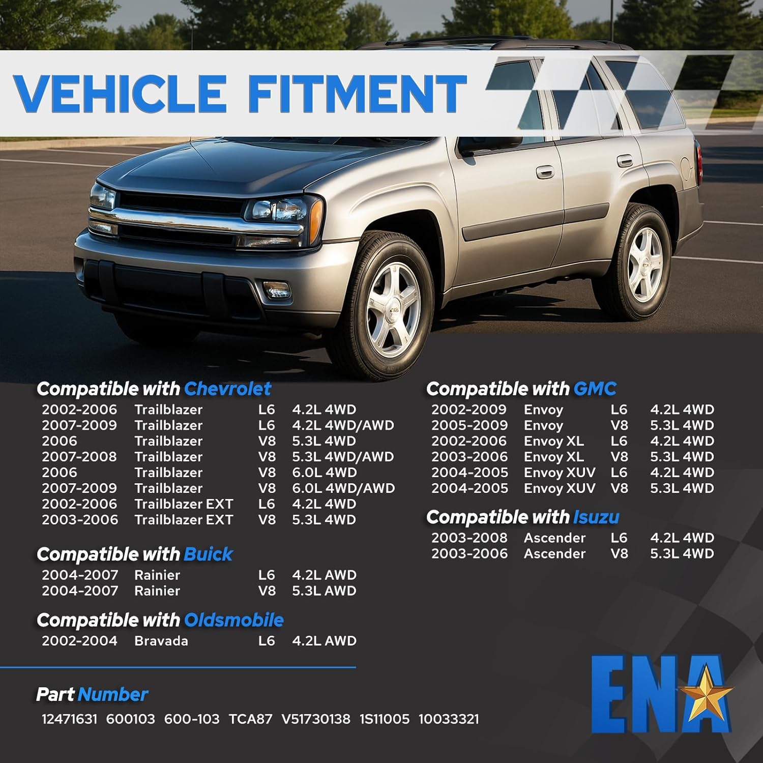 ENA 4WD Front Axle Actuator Compatible With Chevrolet GMC Isuzu Buick Oldsmobile 2002-2009 Ascender Rainier Trailblazer L4 V8 4.2L 6.0L 5.3L Replacement For 12471631 V51730138 600103