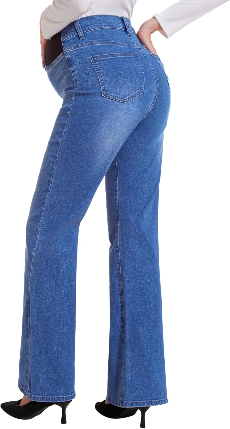 PACBREEZE Women's Maternity Flare Jeans Mid-Rise Stretchy Bell Bootcut Jeans Denim Pregnancy Pants, S-XXL - Image 7