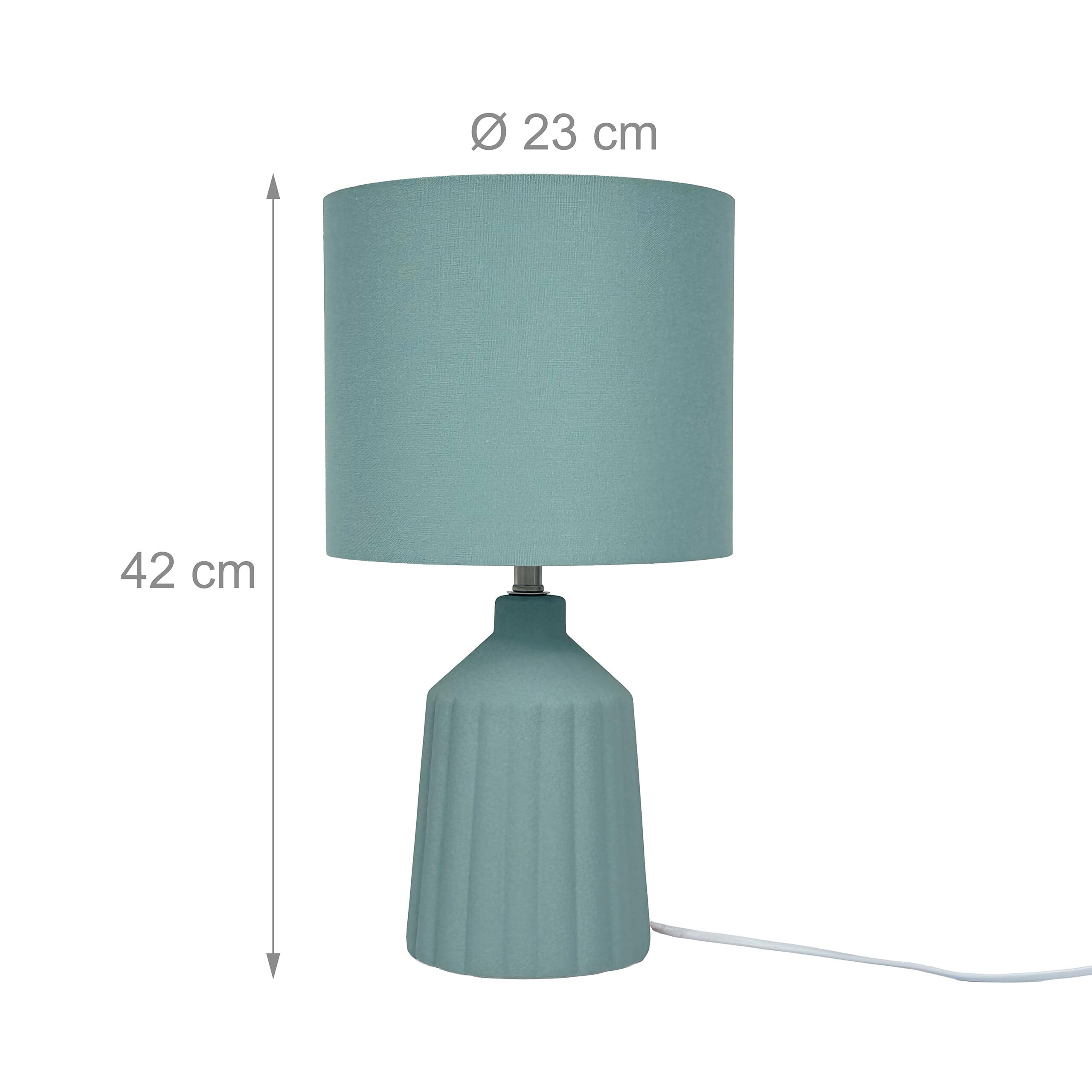 Relaxdays Lampada da Comodino, Base in Ceramica a Coste, Paralume in Tessuto, E14, 42 x 23 cm