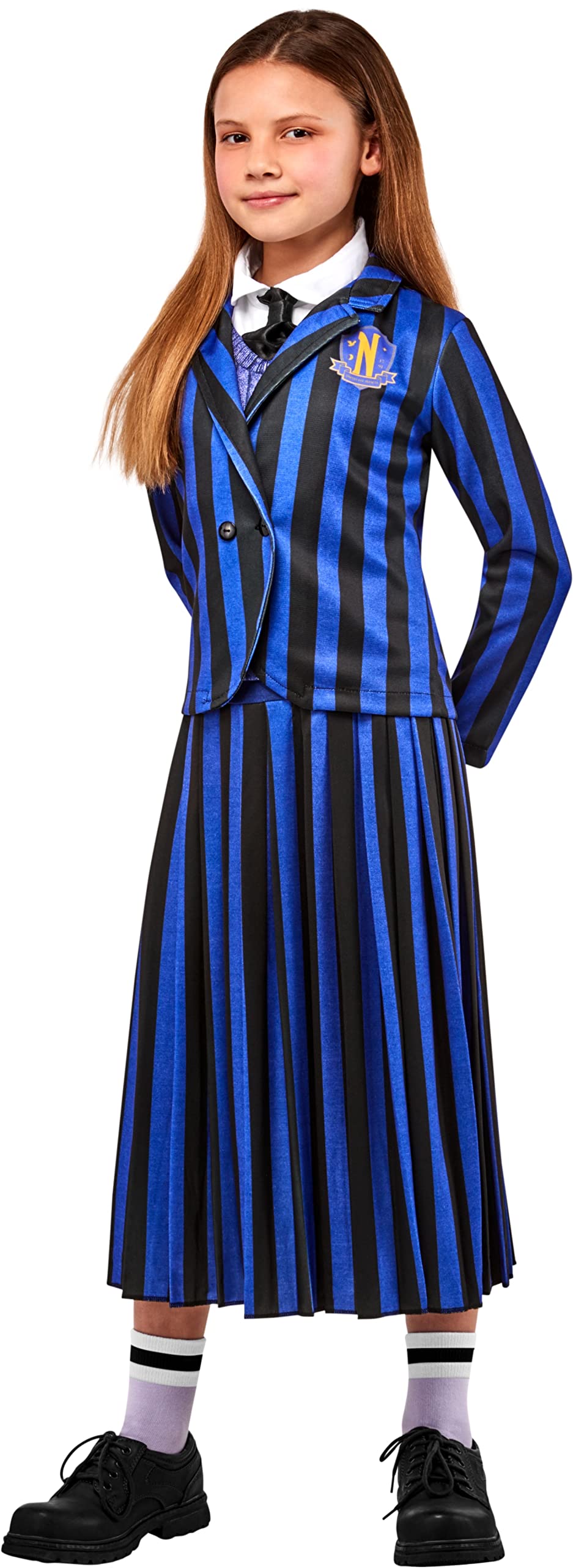 Rubies – Disfraz de lujo infantil oficial miércoles – Top con cuello y corbata, chaqueta y falda larga – Enid Uniforme – Talla infantil a elegir – Serie Wednesday – Disfraz de Halloween, para