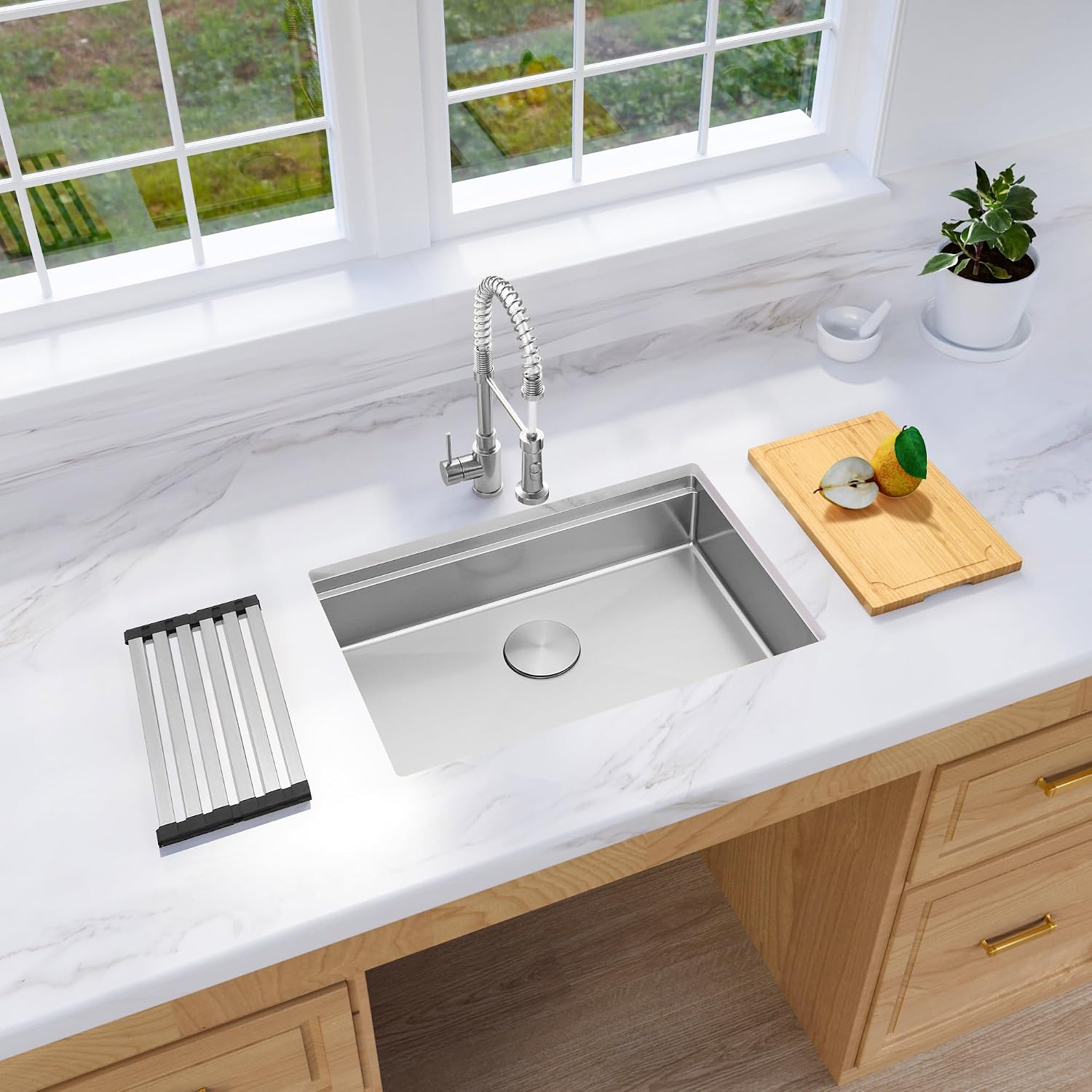 Undermount Kitchen Sink 27 x 18 Inch, 16 Gauge T-304S Stainless Steel Workstation Sinks with Ledge & Accessories, 27" x 18" x 6" ADA-Compliant Kitchen Sink, 6 Inch Deep RV Kitchen Sink