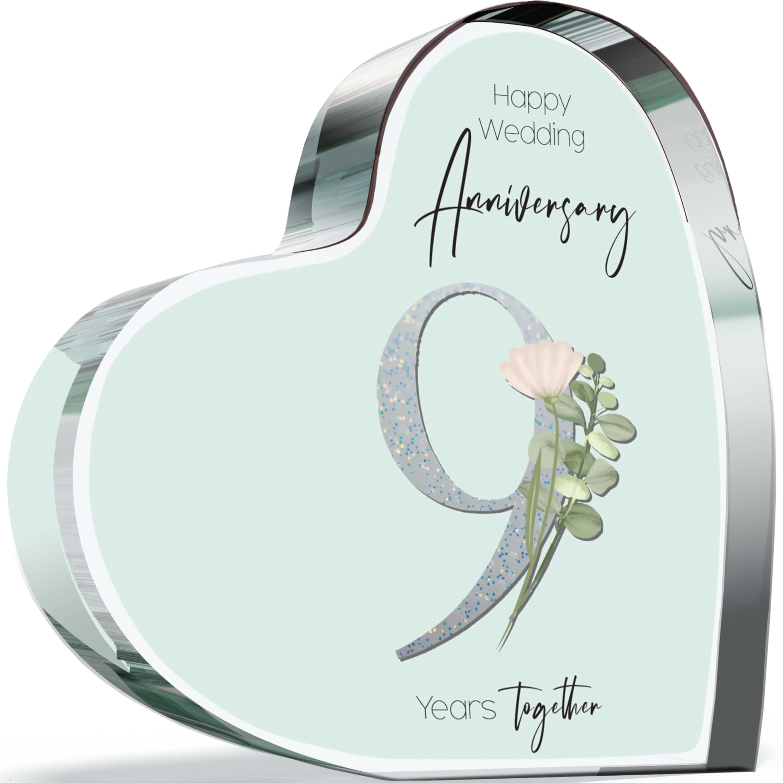 Giftzie Women's 09 9Th Anniversary Acrylic Heart Plaque For Wife Or Husband, 9 Years Together