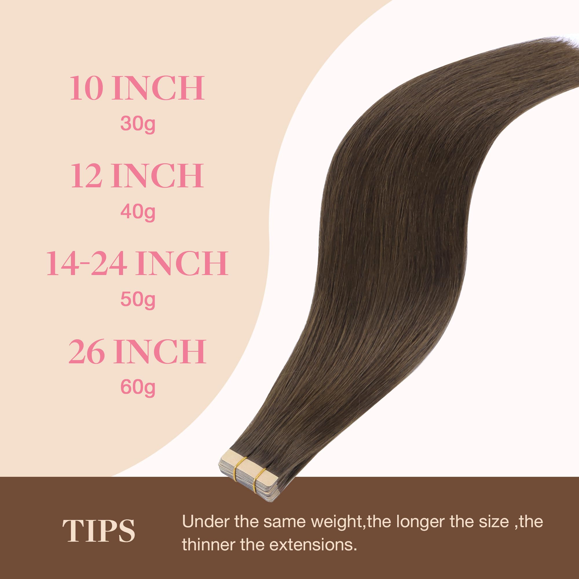 GOO GOO Tape in Hair Extensions Human Hair, 20pcs 50g 16inch, Chocolate Brown Real Remy Hair Extensions Seamless Straight Human Hair Extensions — view 6