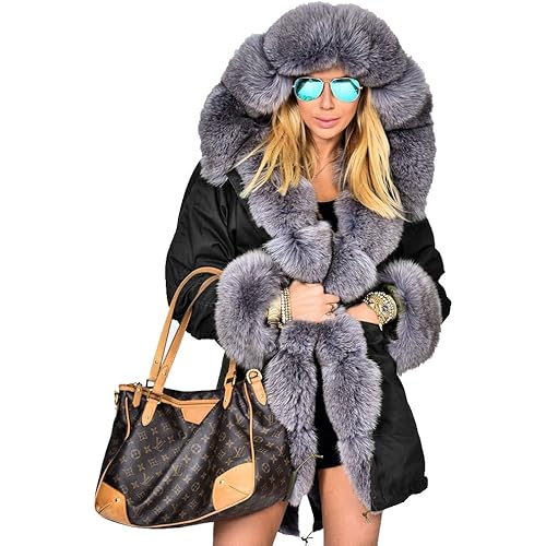Roiii Women Thicken Warm Winter Coat Hood Down Parka Faux Fur Outdoor Overcoat Long Jacket Outwear