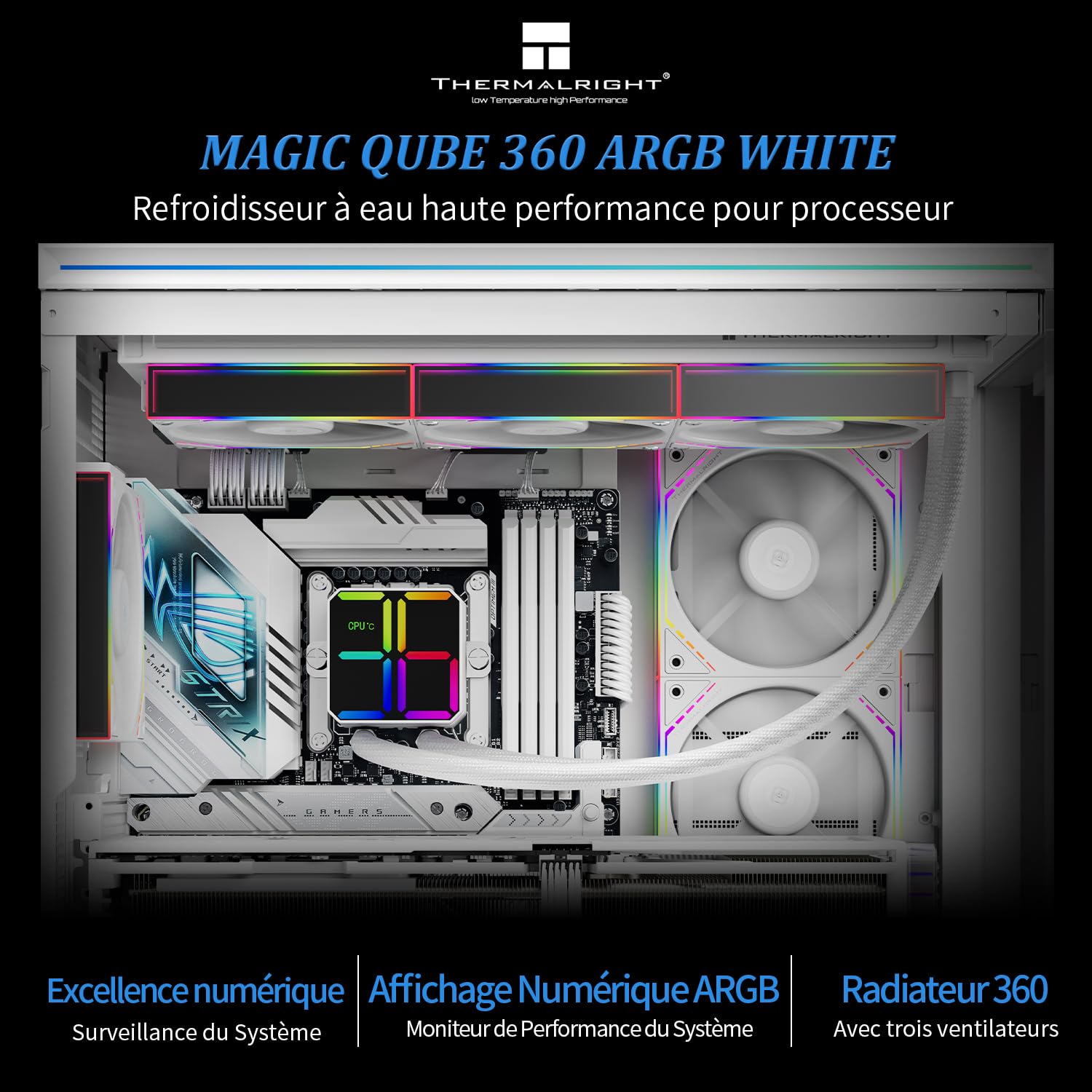 Thermalright Magic Qube 360 ARGB White - Raffreddatore per CPU 360 Aio, tre ventole TL-M12QW PWM, testa di raffreddamento digitale per AM4/AM5, Intel LGA1851/1700/1150/1151/1200