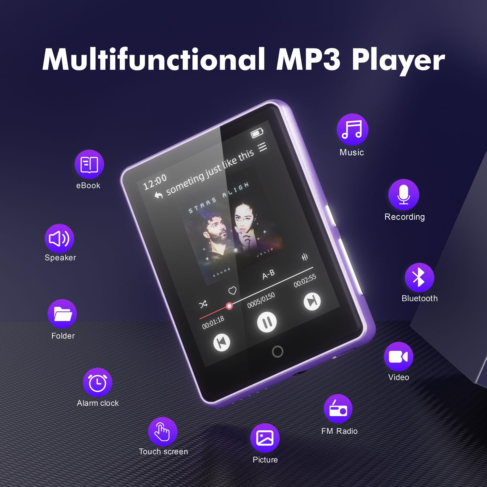 64 GB Lettore MP3 Bluetooth 5.3, touchscreen da 2,8 pollici, audio HiFi, lettori MP3 e MP4 per bambini, altoparlante integrato, registrazione, radio FM, espandibile fino a 128 GB, adatto ai bambini