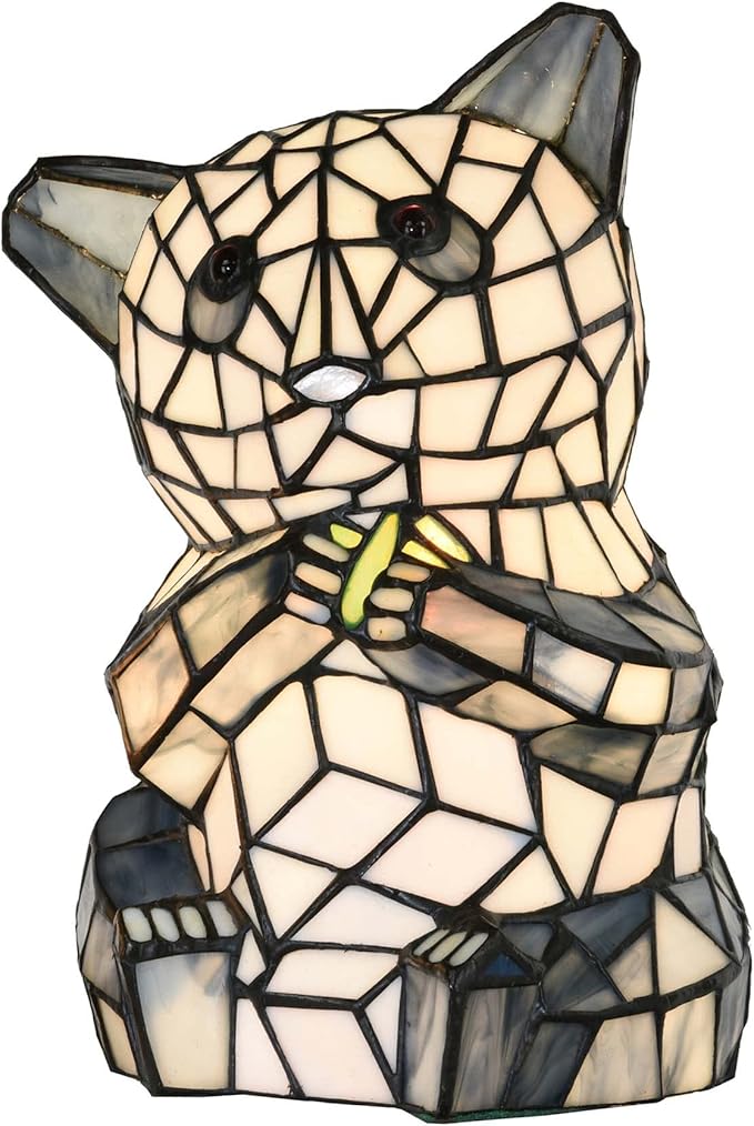 Bieye Bieye L10831 Sitting Panda Bear Eating Bamboo Shoots Tiffany Style Stained Glass Accent Table Lamp Night Light for Bedside Living Room Decoration