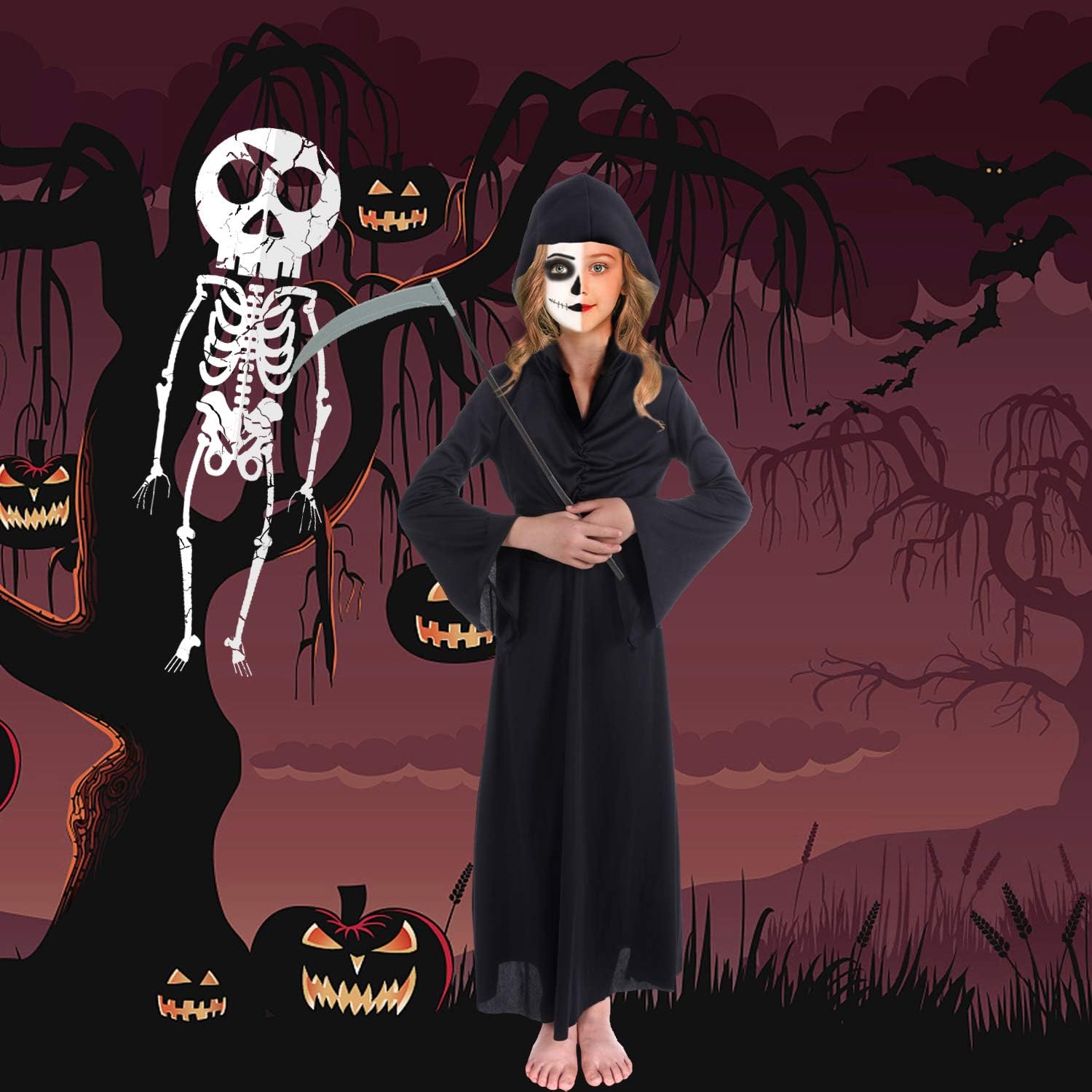 CO-AVE Halloween Unisex Long Robe Scary Costume Kids Grim Reaper Costume for Boys Girls with Grim Reaper Scythe,8T-12T : Clothing, Shoes & Jewelry